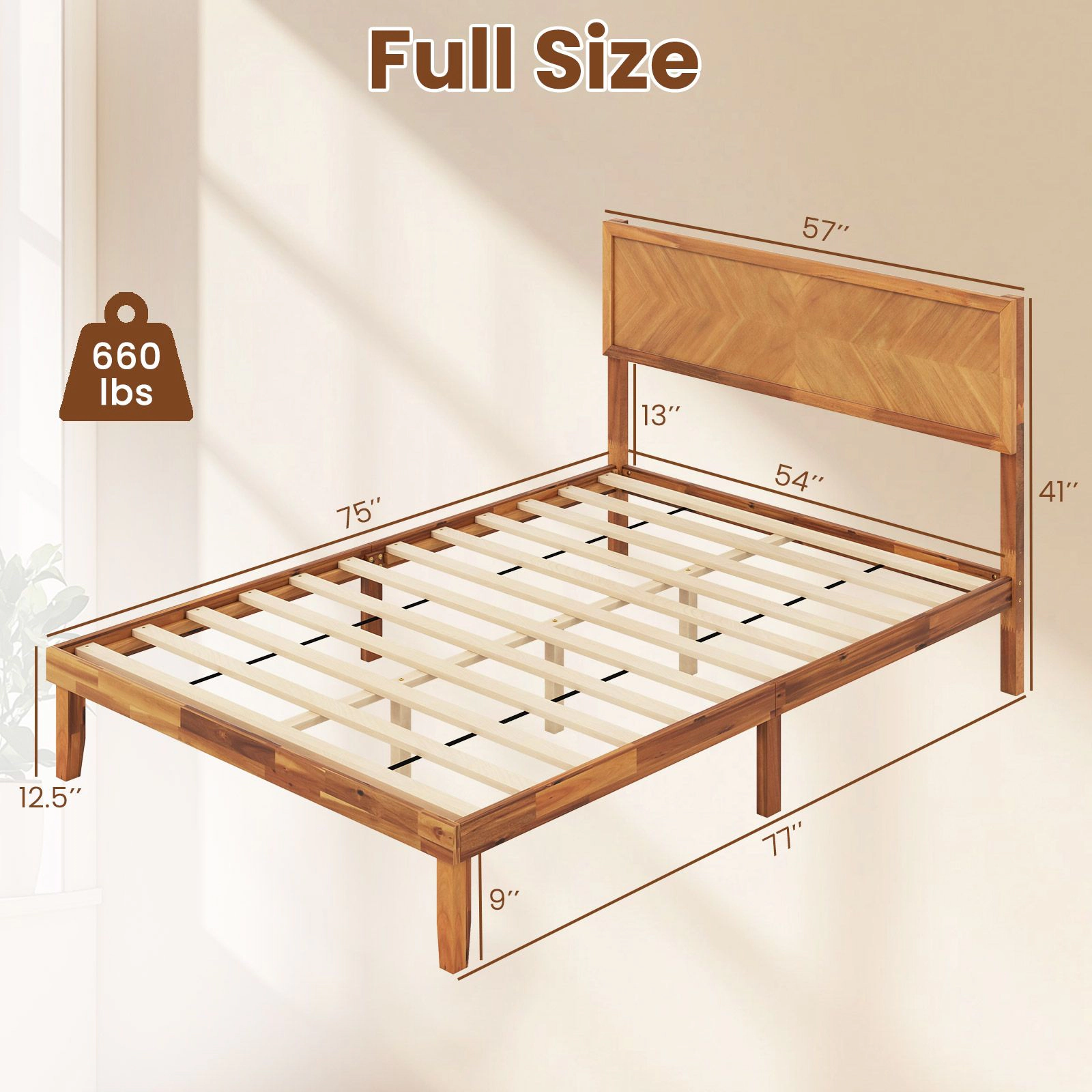 SlickBlue Wooden Platform Bed Frame with Headboard and Slats