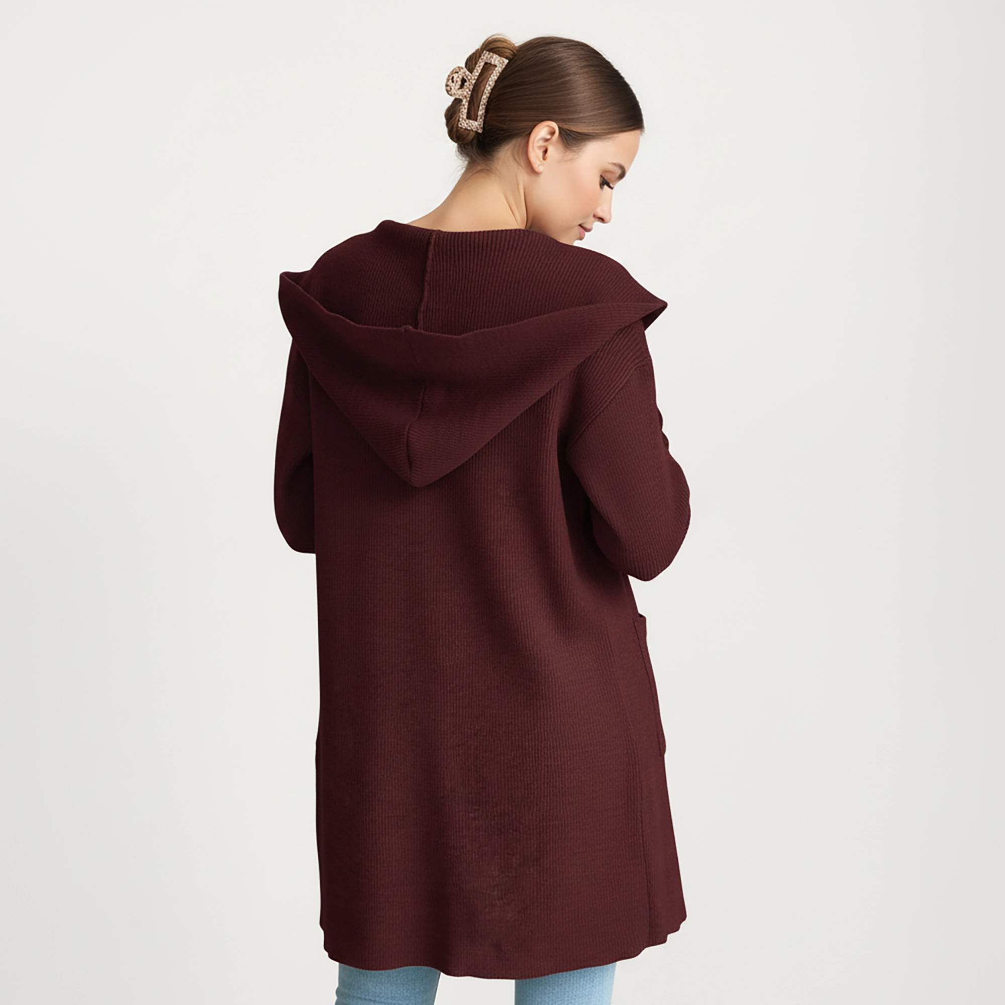 Anna-Kaci Women's Long Sleeve Knit Cardigan with Open Front Design, Relaxed Hood Detail and Soft Textured Fabric
