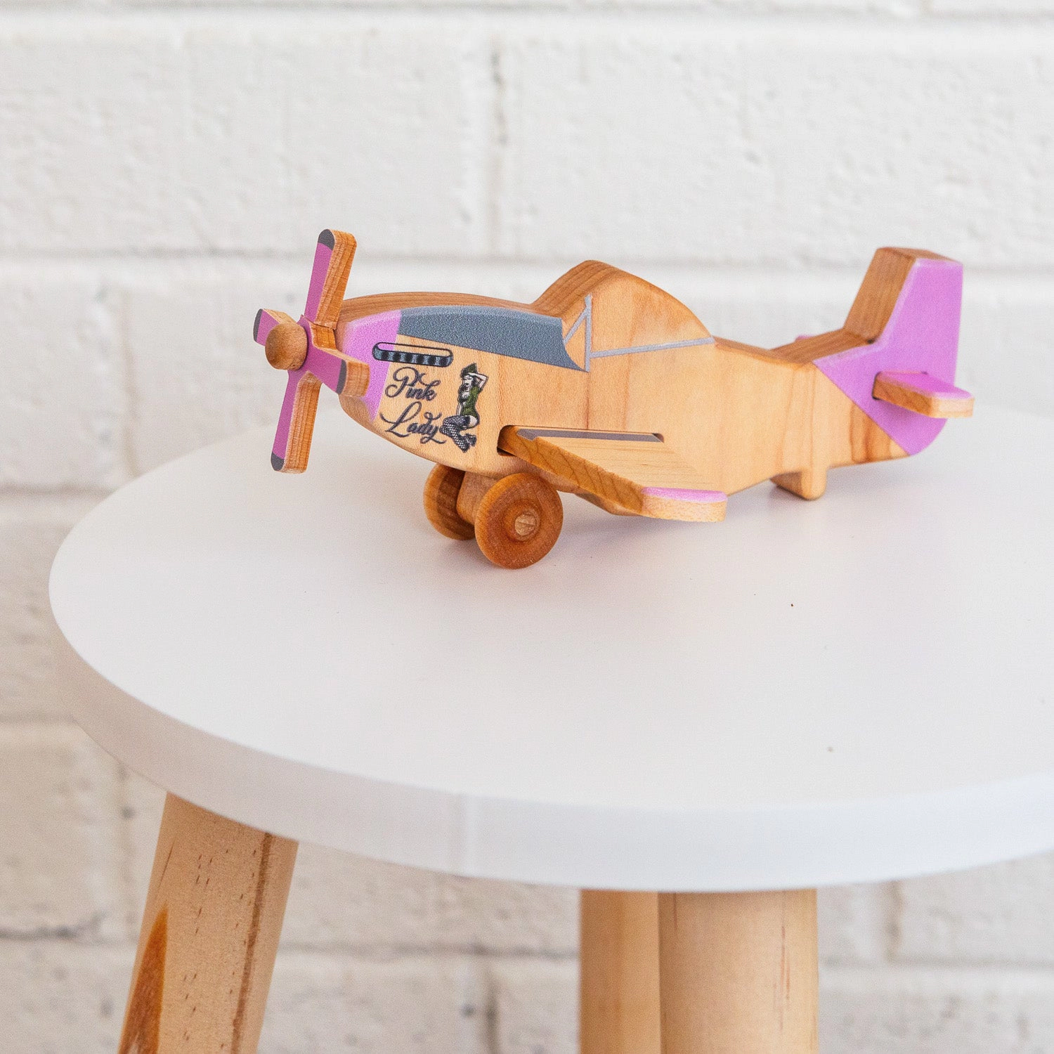 Miller Boys P-51 Mustang Wooden Toy Airplane, Pink Lady - Maple, Made in USA