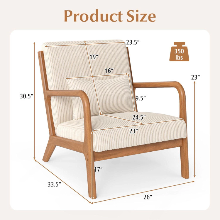 Hivvago Accent Chair Corduroy Upholstered Lounge With Lumbar Pillow