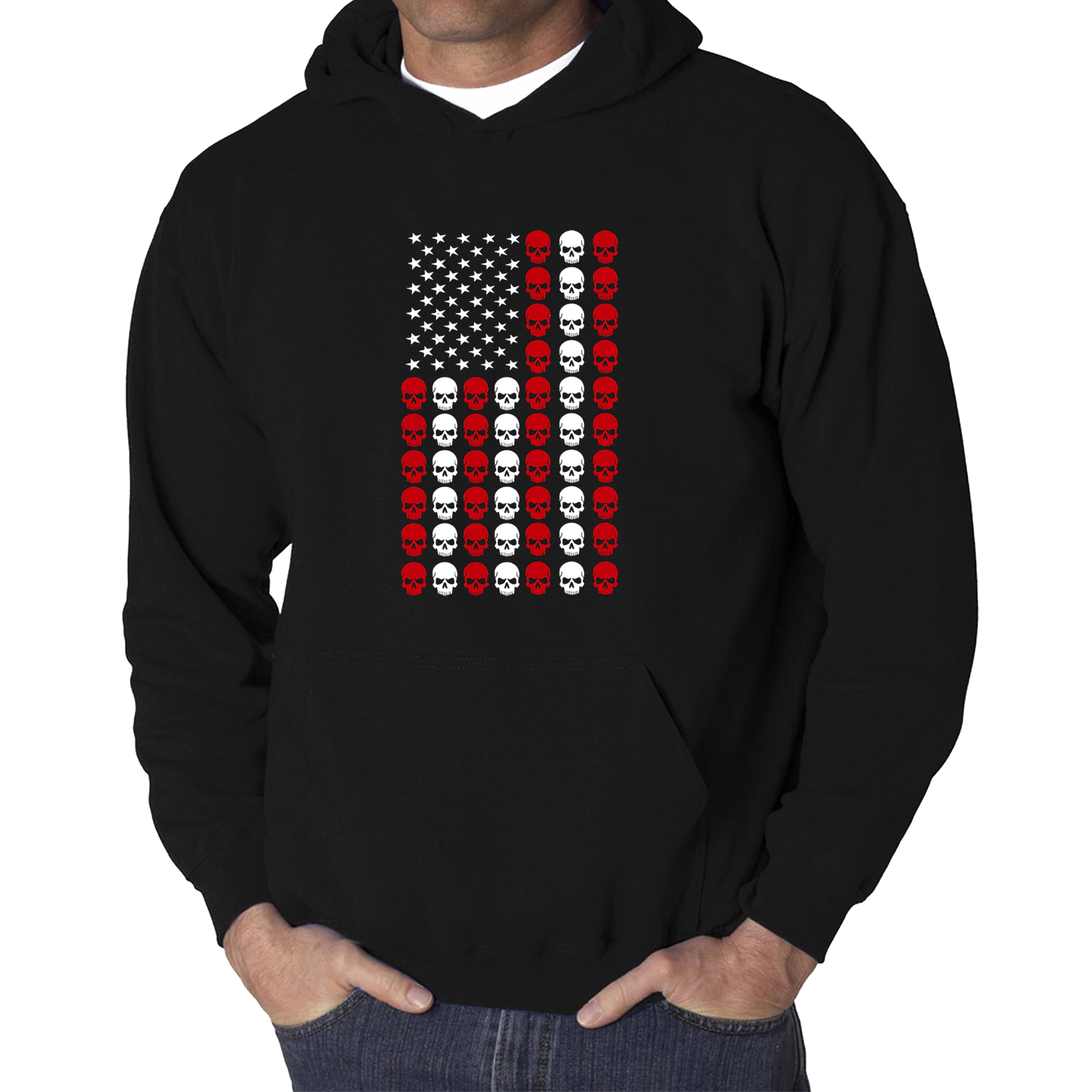 LA Pop Art Skull Flag - Men's Word Hooded Sweatshirt