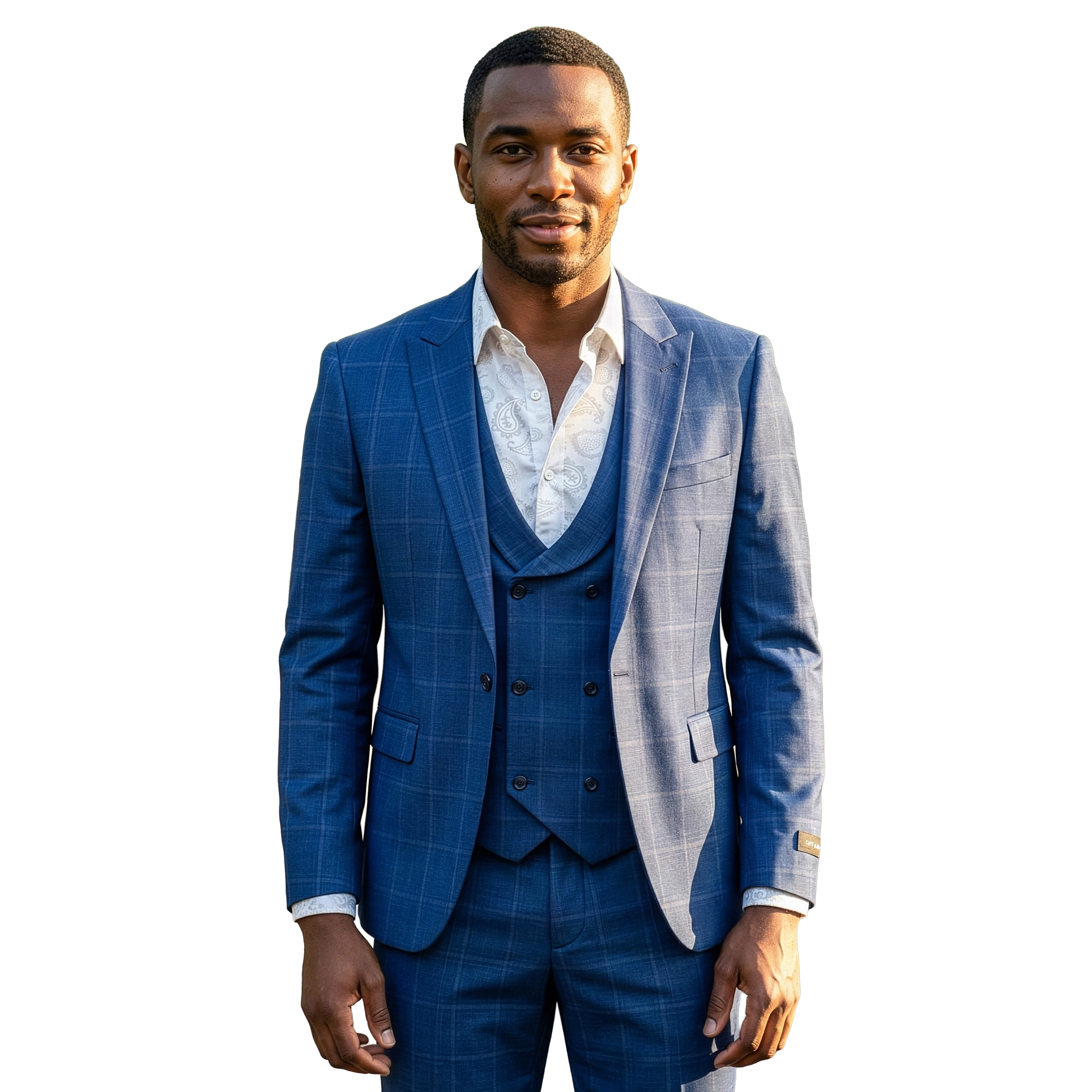 Tazzio Mens Skinny Fit Plaid 3Pc. Suit Set w/ Double Breasted Vest