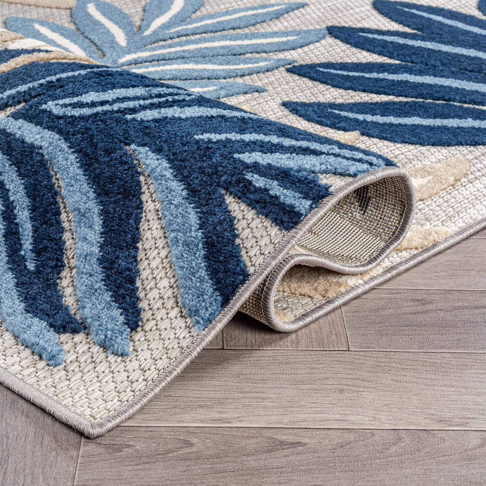 World Rug Gallery Indoor/Outdoor High-Low Textured Area Rug, Botanical, Easy-Clean Patio