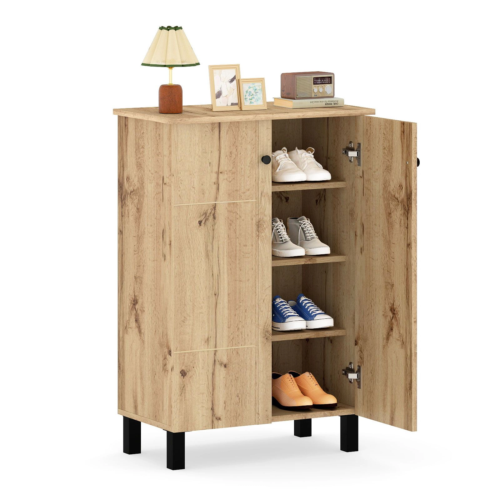 SlickBlue Farmhouse 4-Tier Shoe Storage Cabinet with Removable Shelves