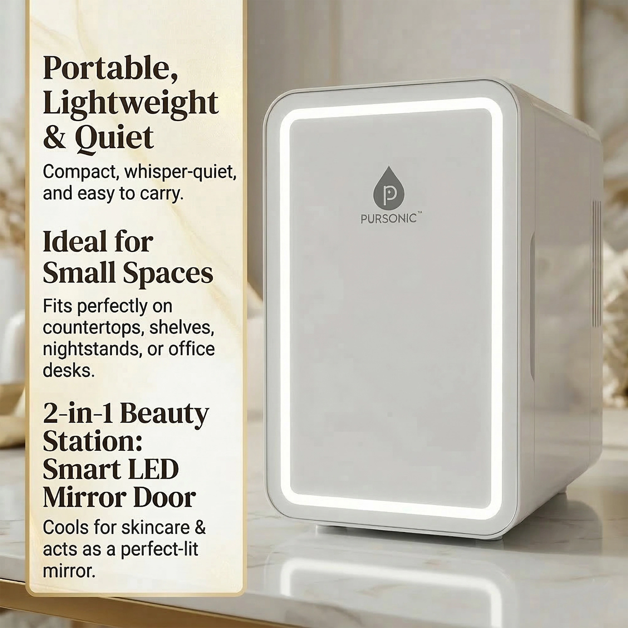 Pursonic Mini Beauty Fridge with LED Mirror Door