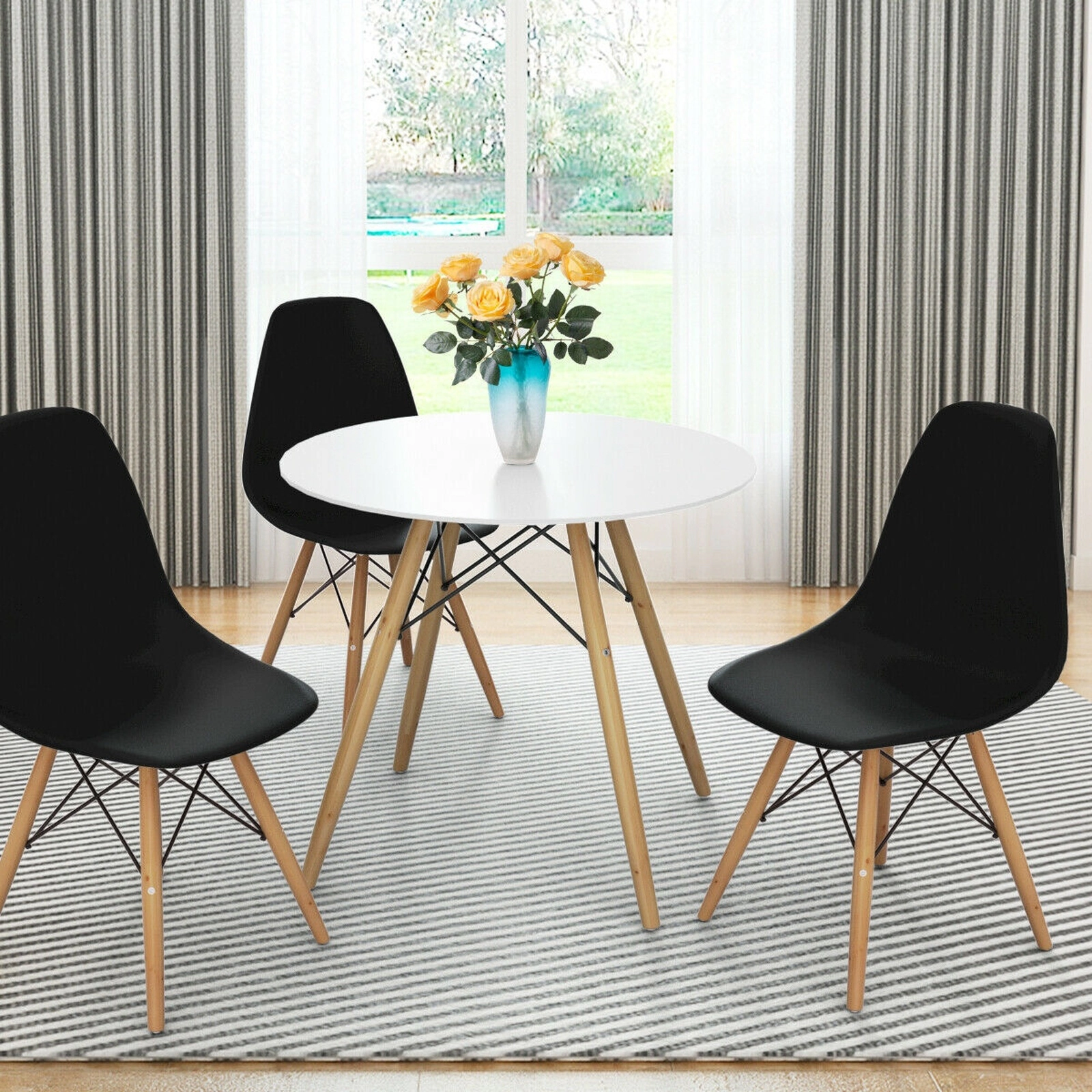 SUGIFT Set of 2 Black Mid-Century Modern Molded Shell Dining Chairs with Solid Beech Wood Legs for Kitchen