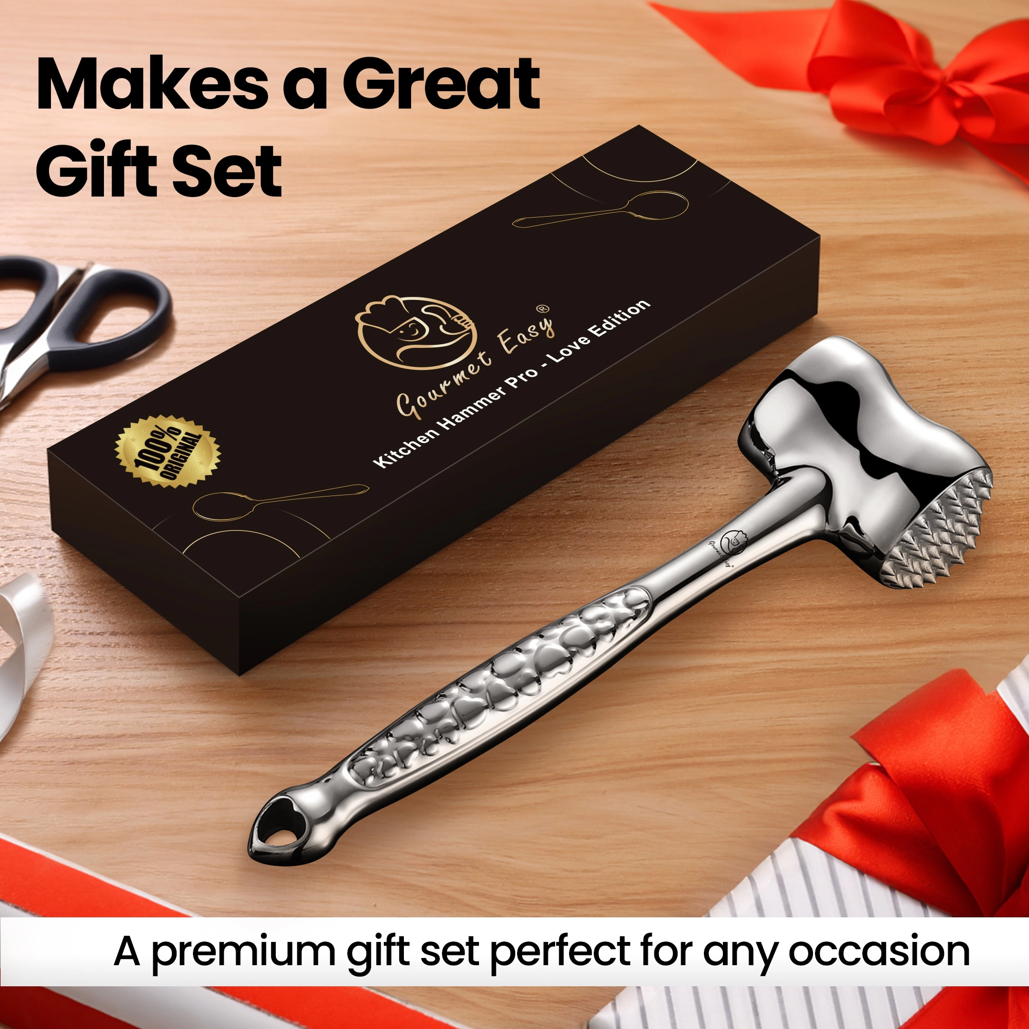 Gourmet Easy Stainless Steel Meat Tenderizer Tool, Meat Mallet, Meat Hammer (Love Edition)