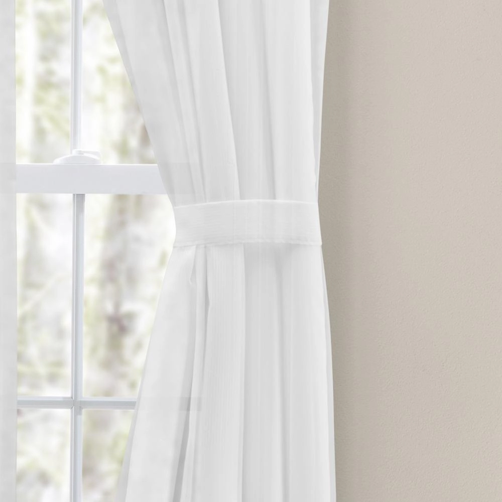 Ellis Curtain Shadow Stripe Tailored Curtain Panel Pair for Windows with Ties 80" x 84" White