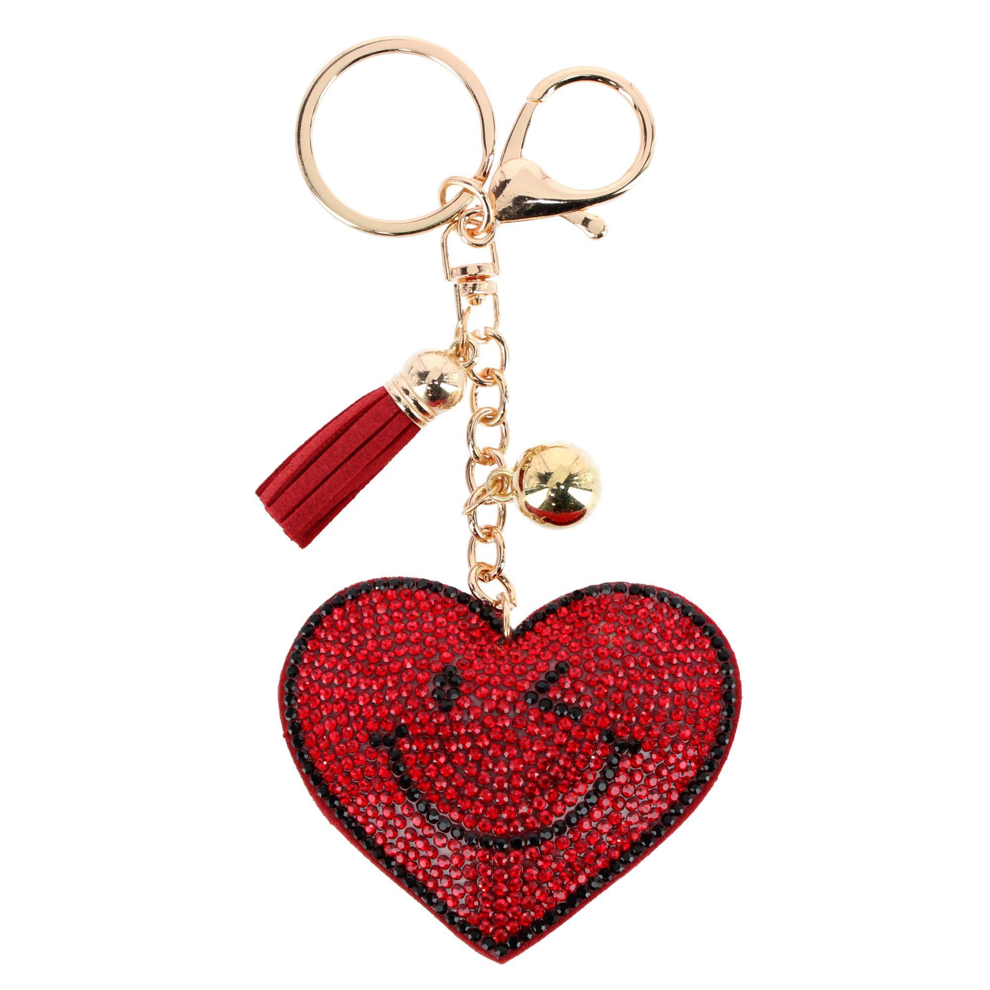CTM Women's Red Rhinestone Smiley Heart Bag Charm