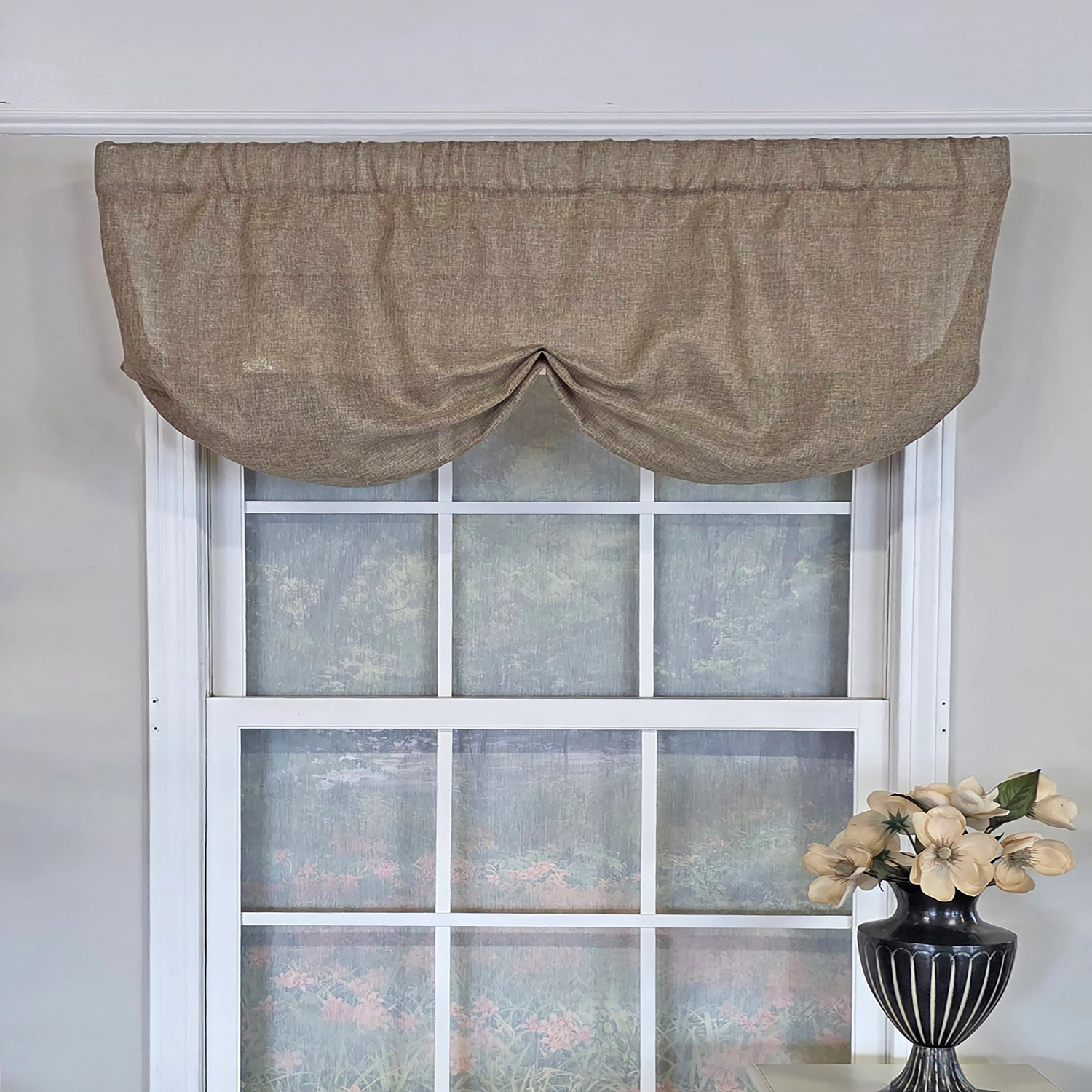 RLF Home Linen Sheer Stationary Balloon Window Valance 100% Cotton Rod Pocket 50" x 17" Beige