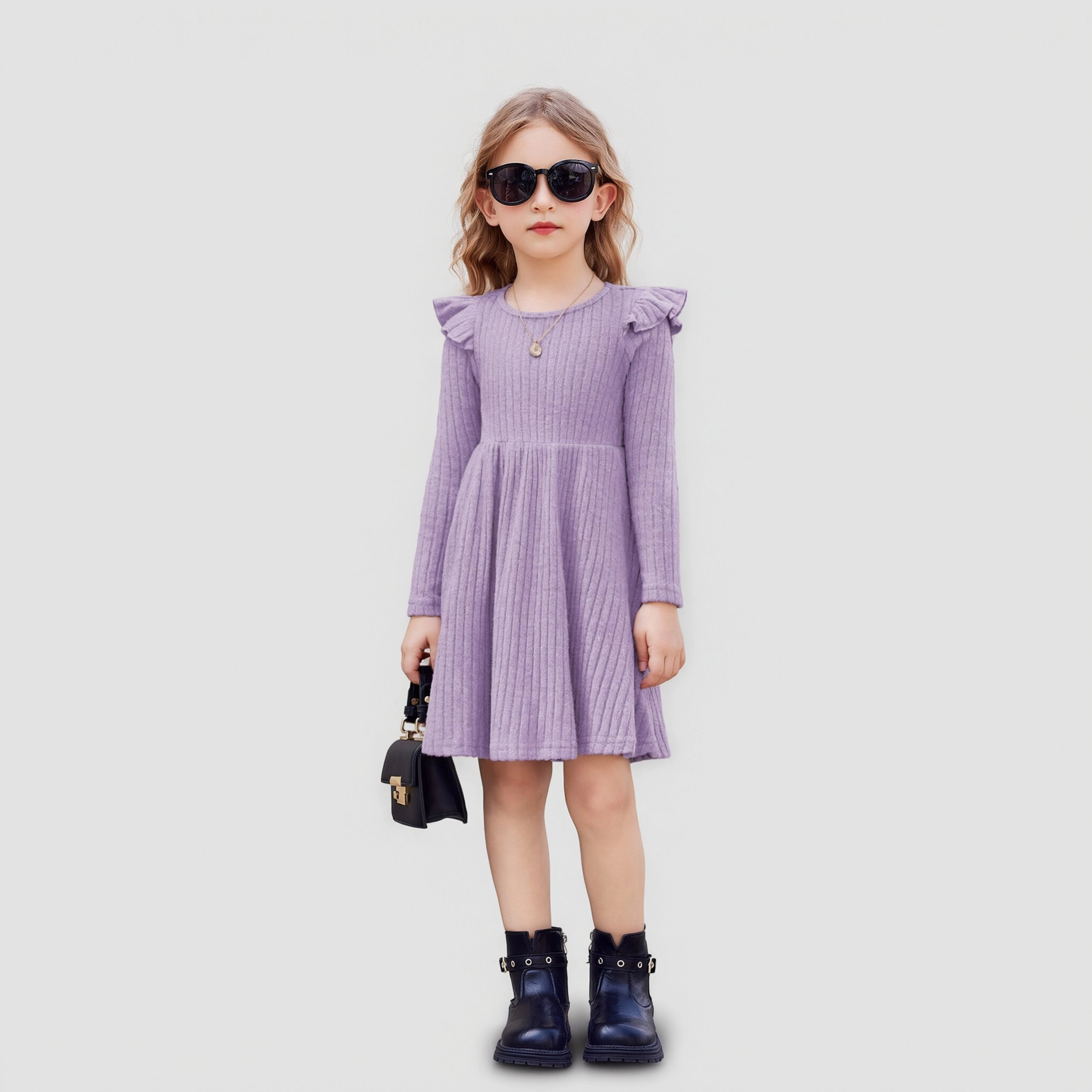 Arshiner Girl's Dress Baby Girl'ss Knitted Ruffle Sleeve Pocket Dresses Aline Flared Fall