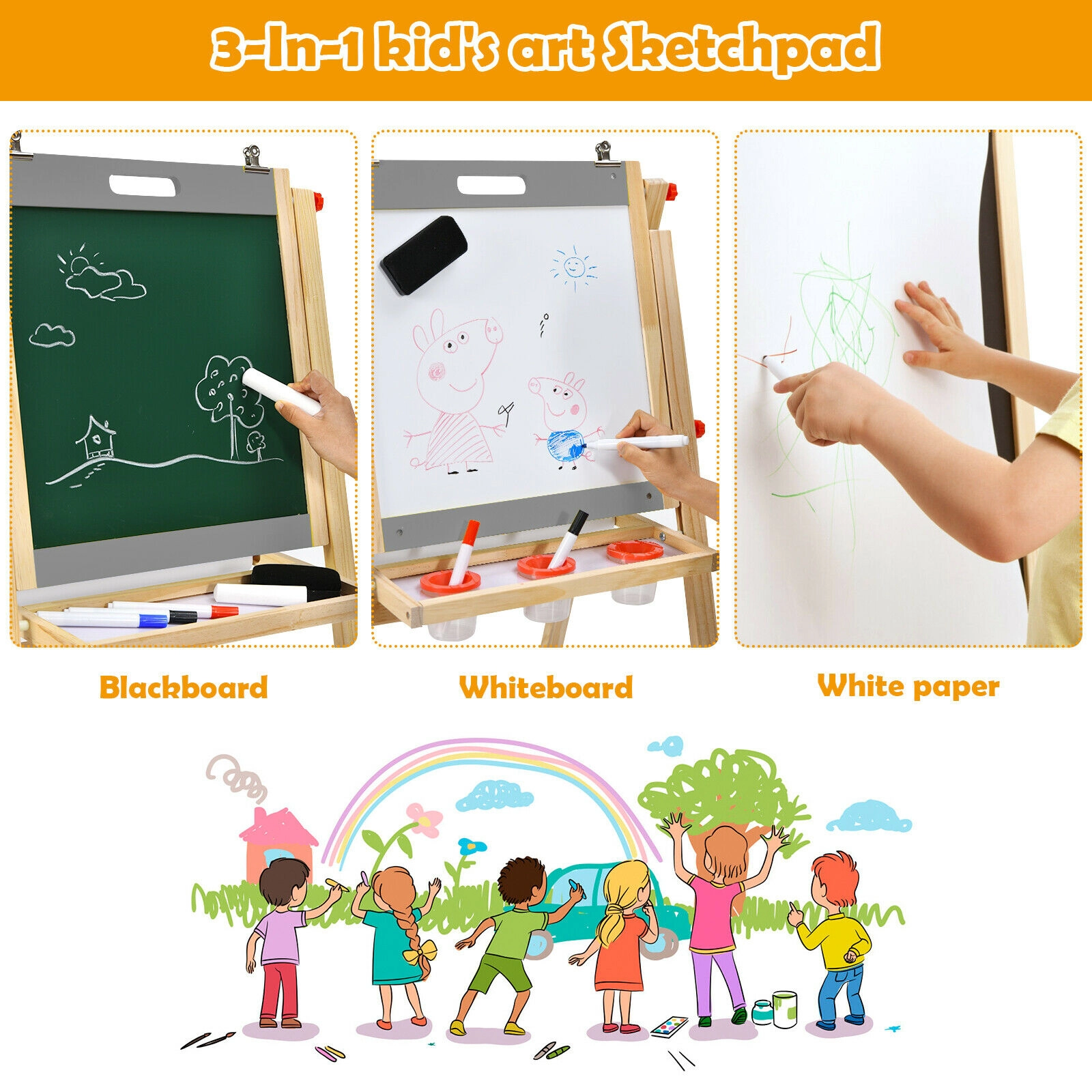 SUGIFT Gray 16.5 ft Paper Roll Double-Sided Chalkboard and Whiteboard Kids Art Easel
