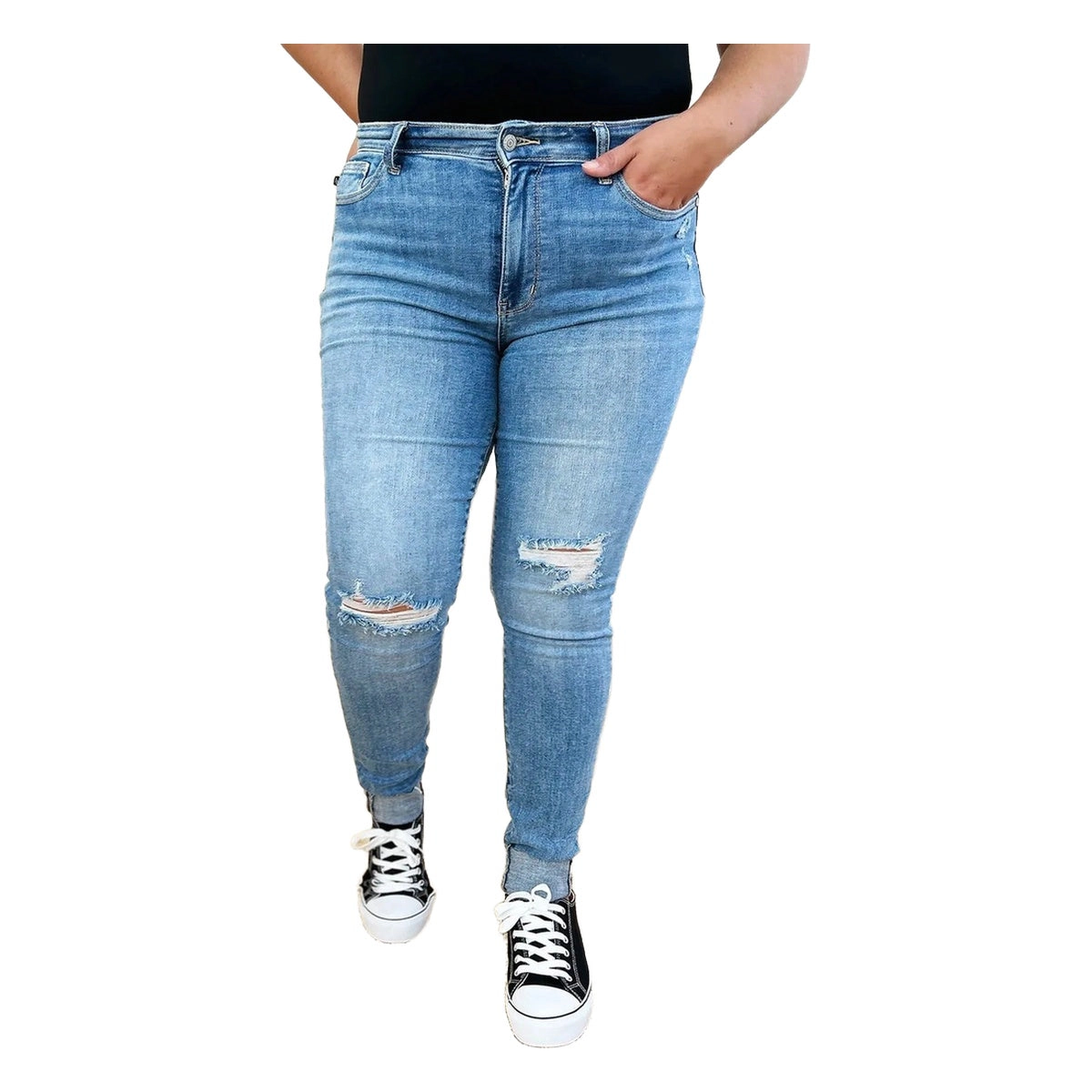 Judy Blue Full Mid Rise Destroy & Cuff Skinny Jeans