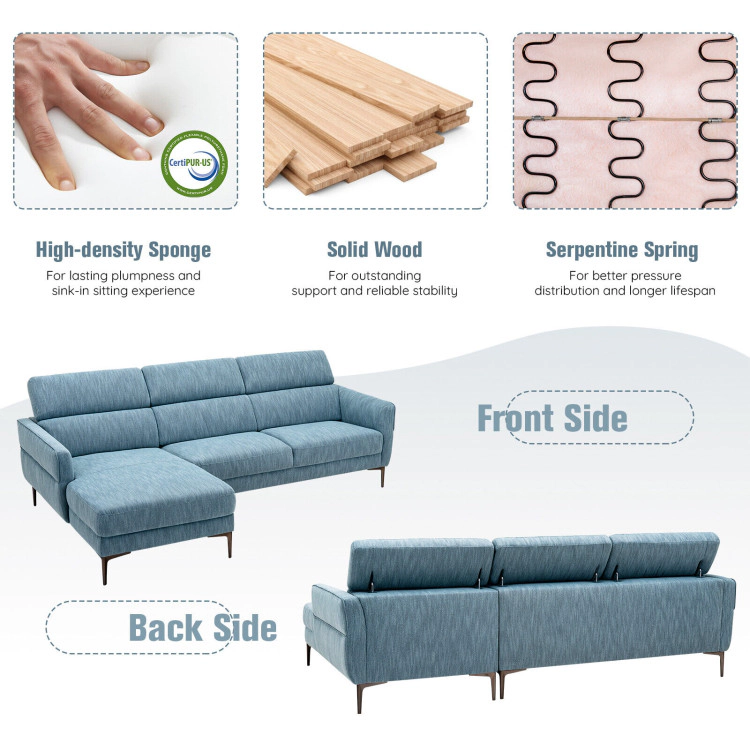 Hivvago L-Shaped Sectional Couch with Triple Adjustable Headrests