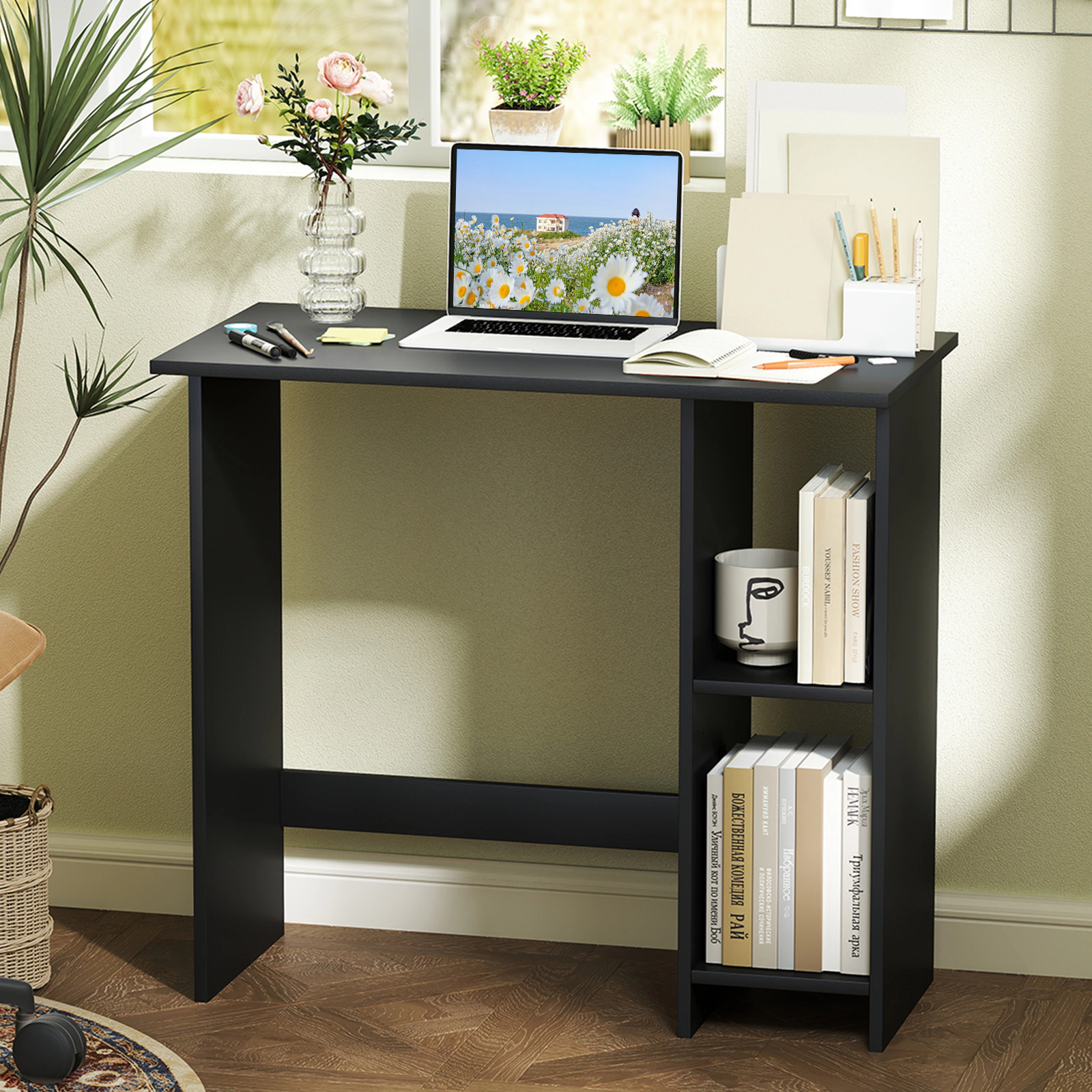 LJG Small Computer Desk with Storage and Adjustable Shelf