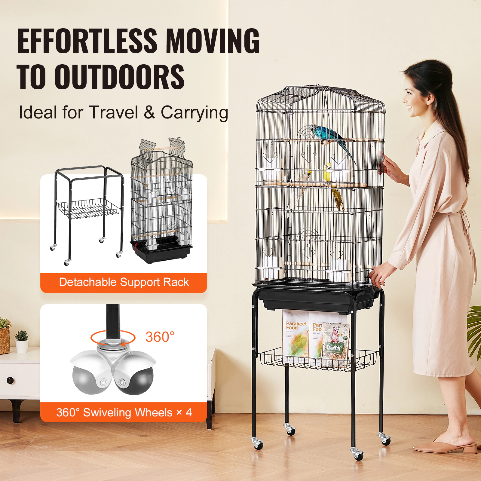 HONGGE Large Parrot Bird Cage with Swing and Perch for Parakeets Finches Canaries Lovebirds Cockatiels Budgies