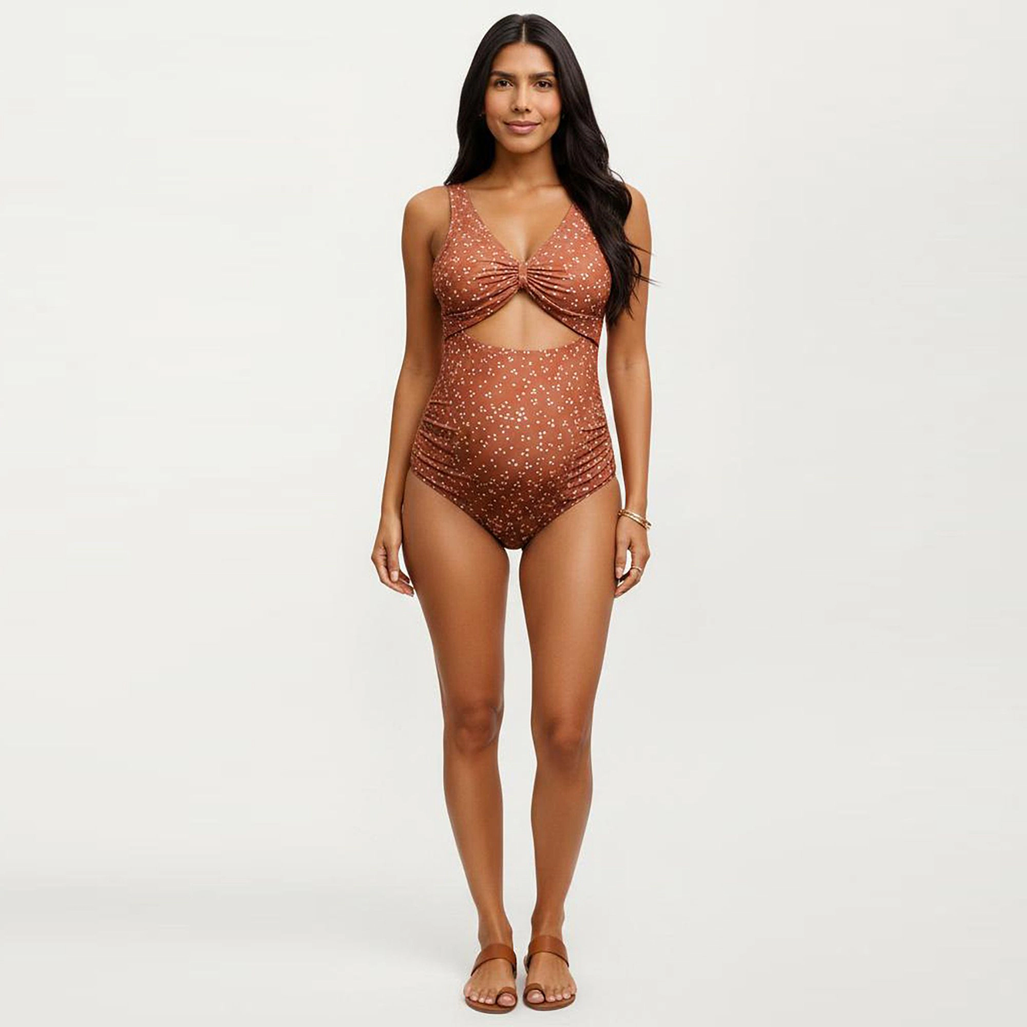 Anna-Kaci Women Polka Dot Cutout Maternity Swimsuit - Knot Front Detail