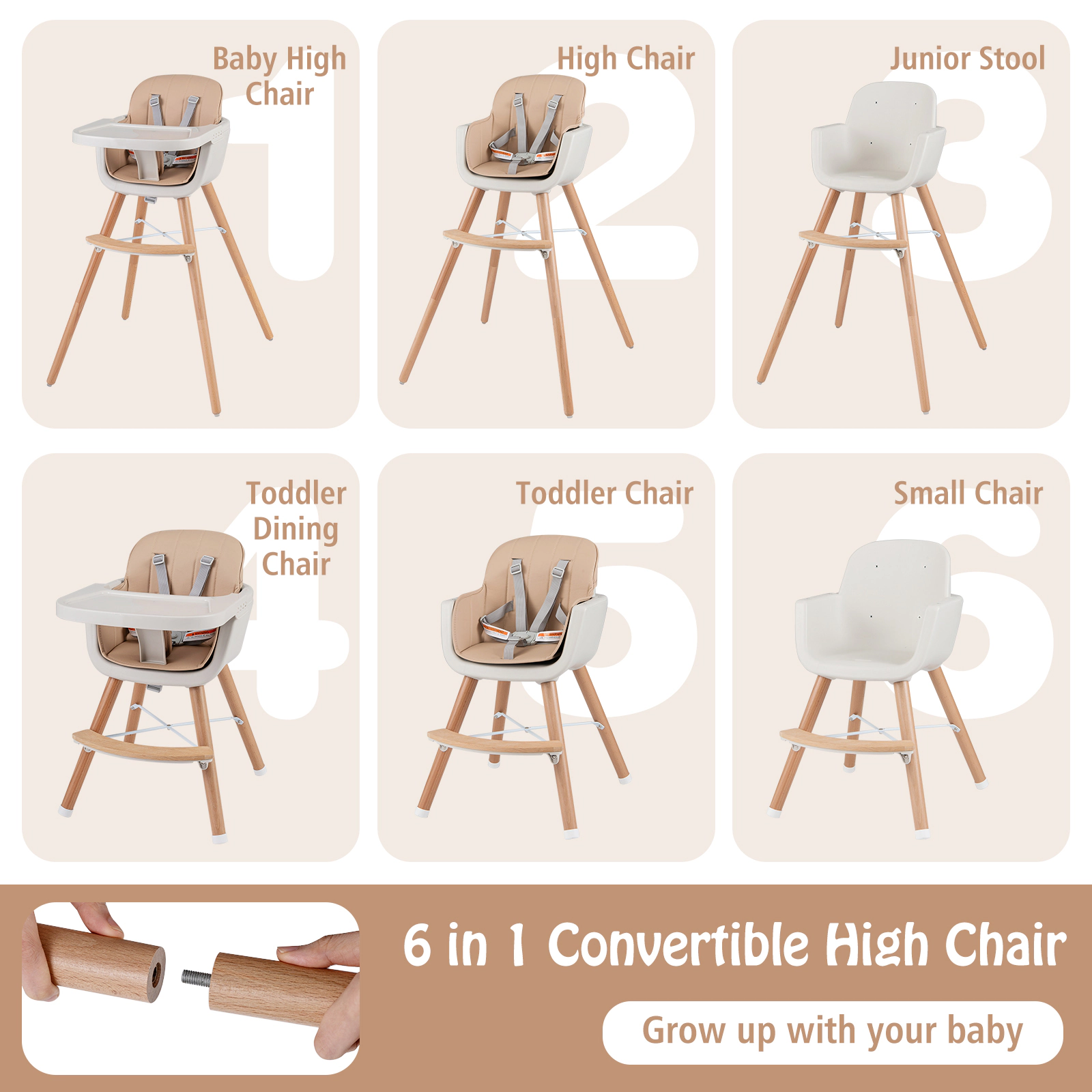 SlickBlue Convertible Baby High Chair with Removable Cushion