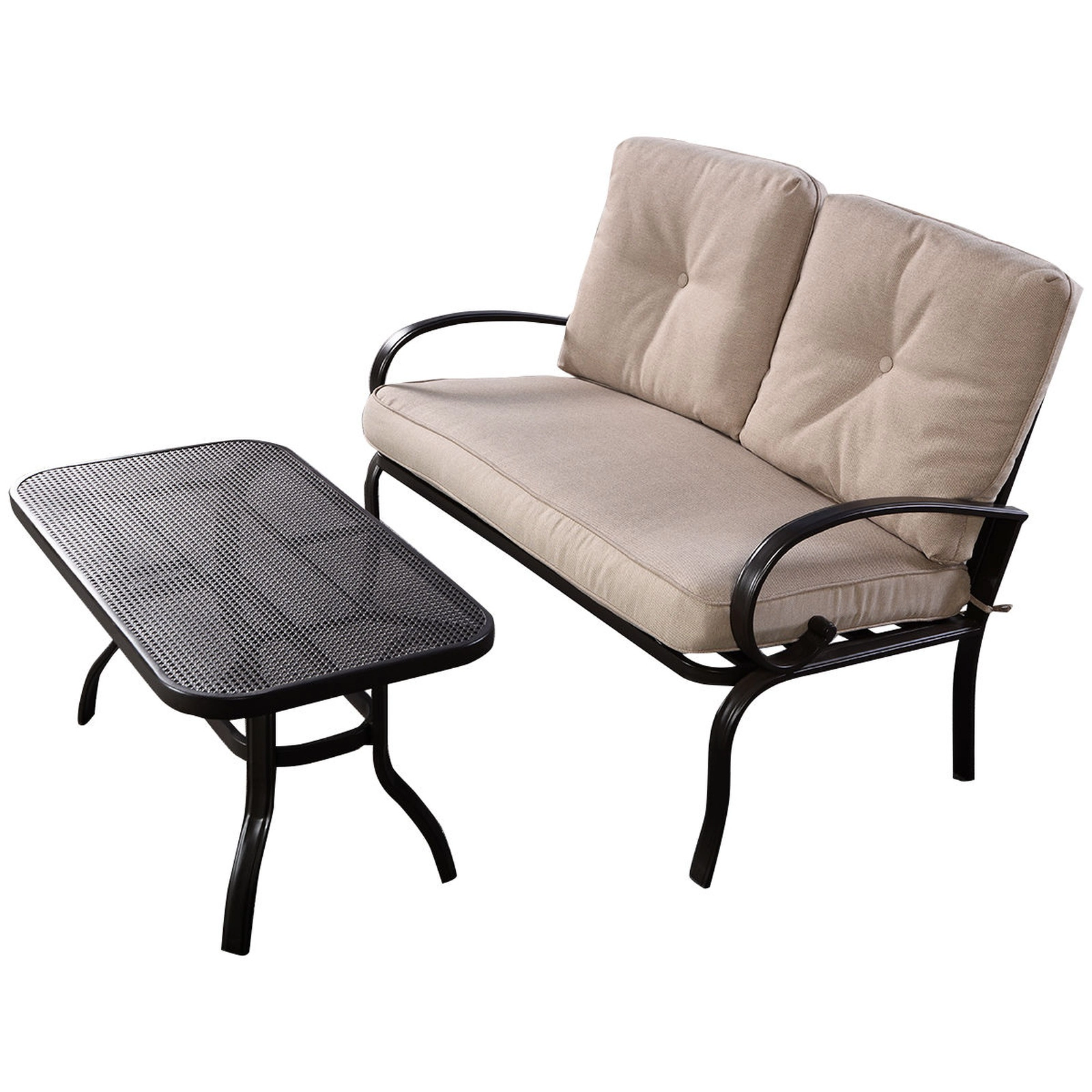 SUGIFT Patio Conversation Loveseat and Coffee Table Set 550-lb Capacity Beige