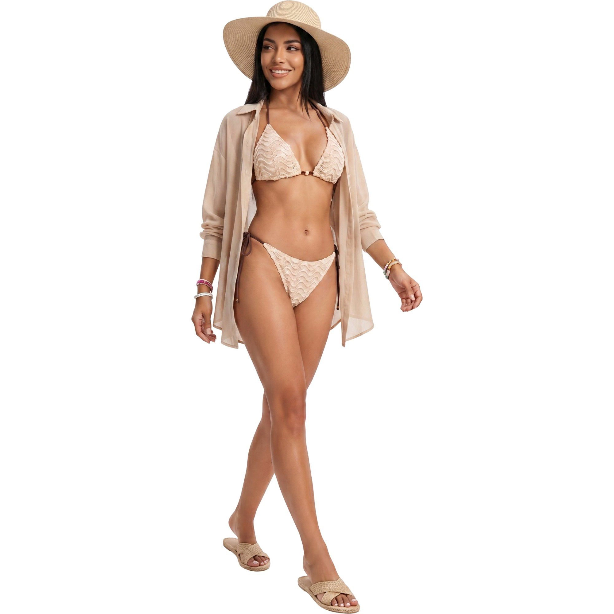 Anna-Kaci Women's Textured Triangle Bikini Set