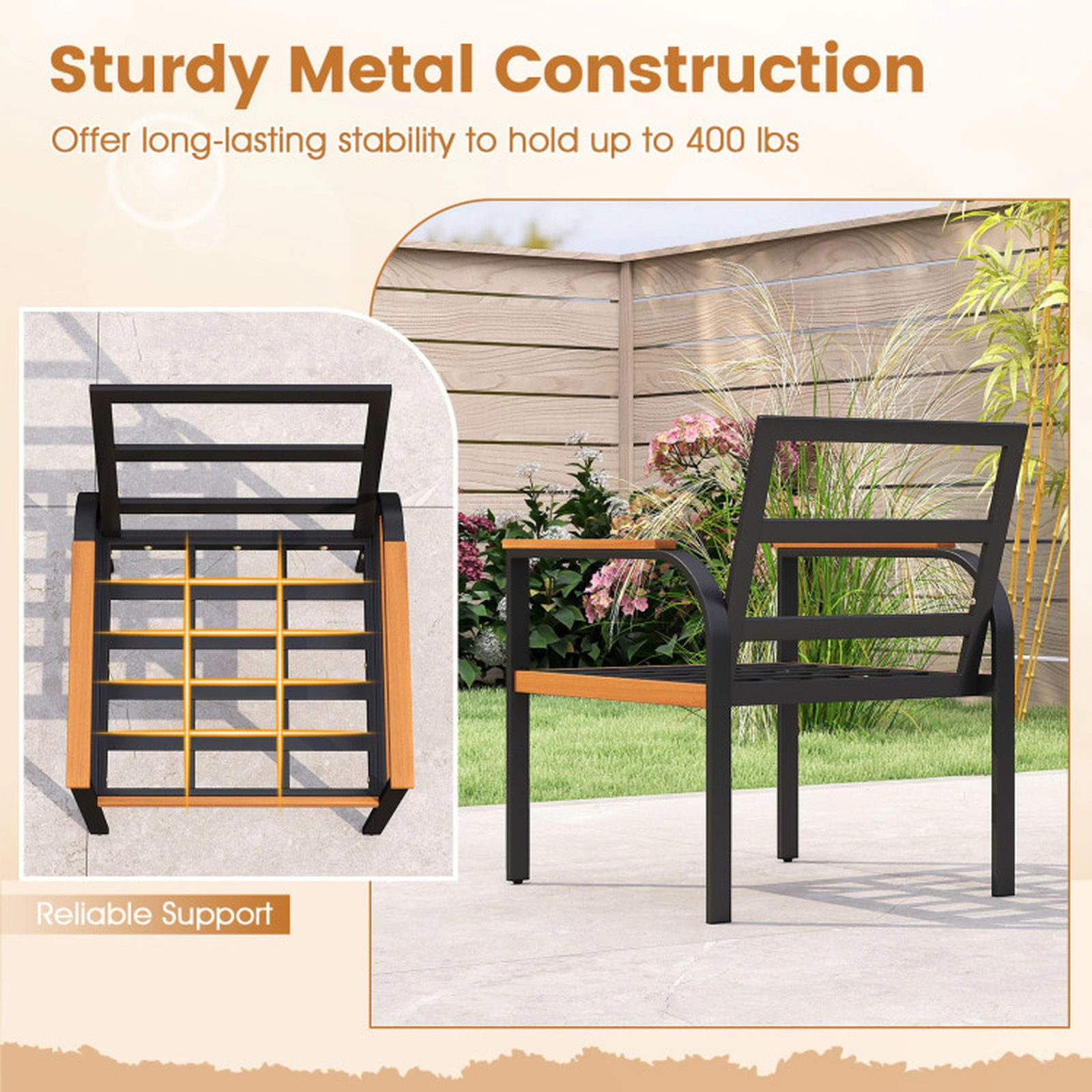 SUGIFT 3-Piece Acacia Wood Patio Conversation Set with 2 Cushioned Chairs and Slatted Side Table