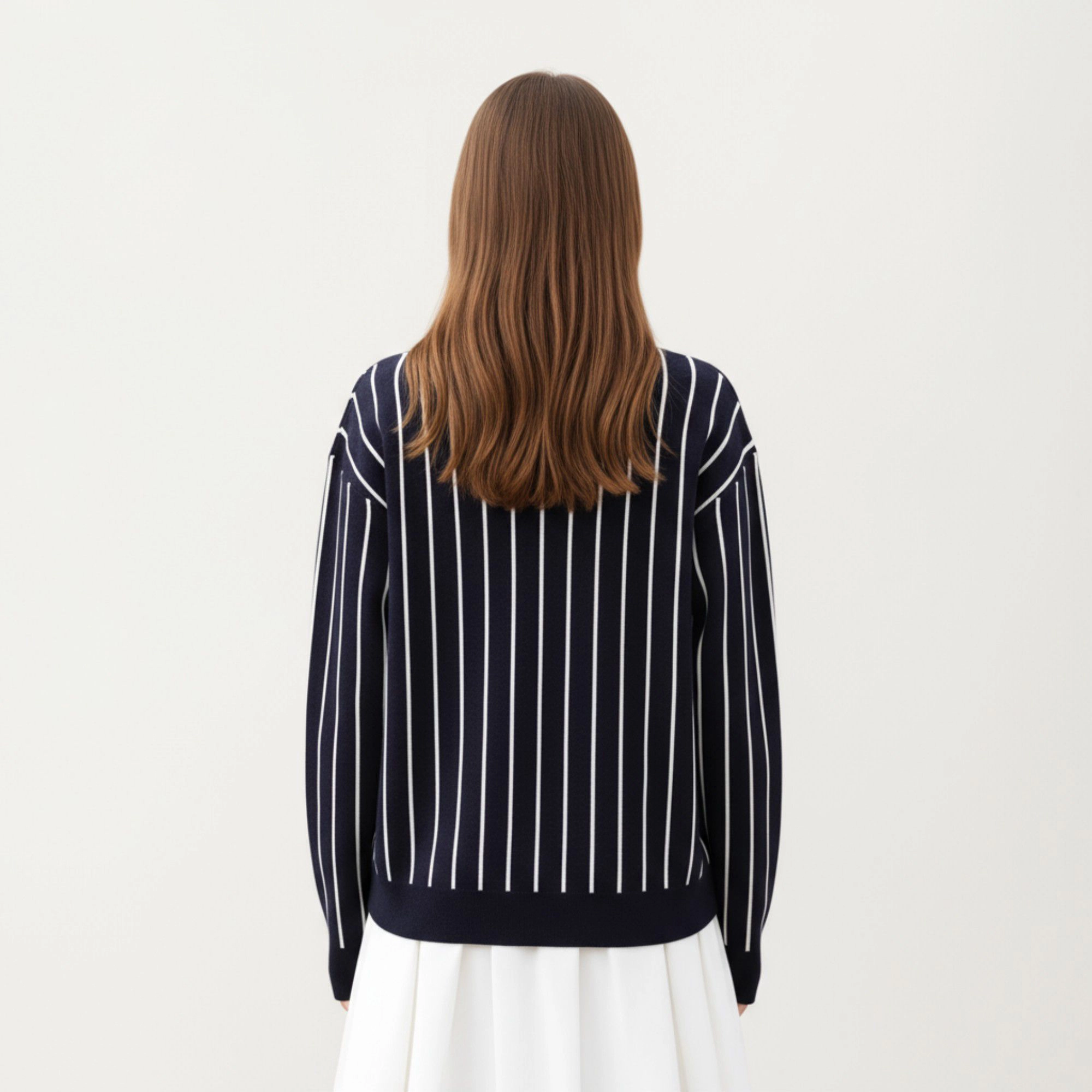Anna-Kaci Women's Vertical Stripe Knit Collared Sweater with V-Neck Long Sleeves