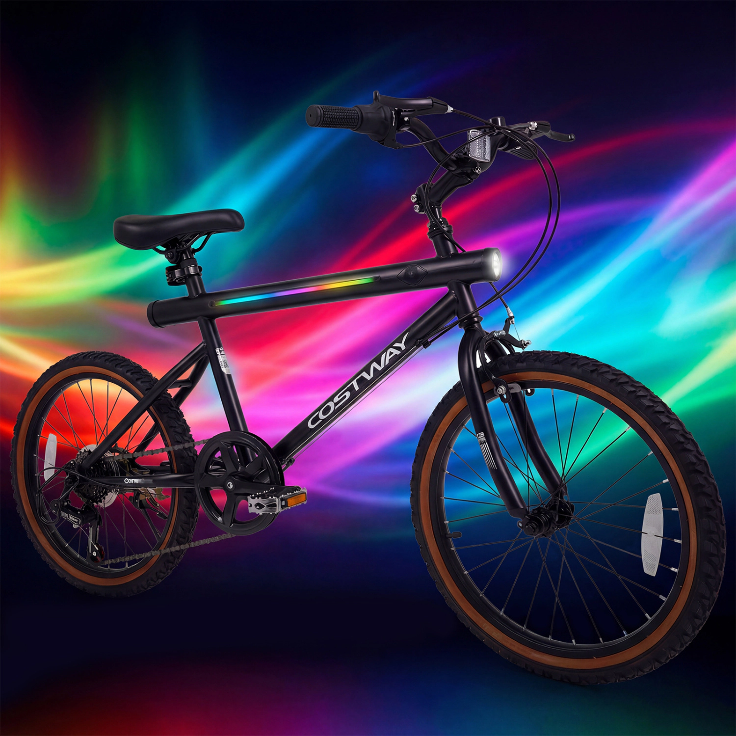 LJG 20 Inch LED-Lit Cycling Bike with 2 Speakers and Ambient Lights for Men Women