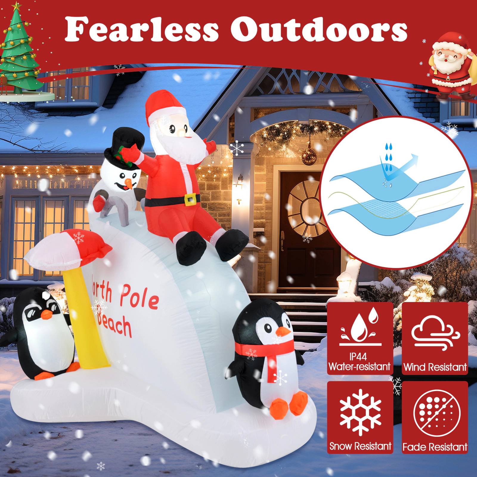 SUGIFT 6 Feet Christmas Inflatable Penguins and Santa with Ice Slide Decoration