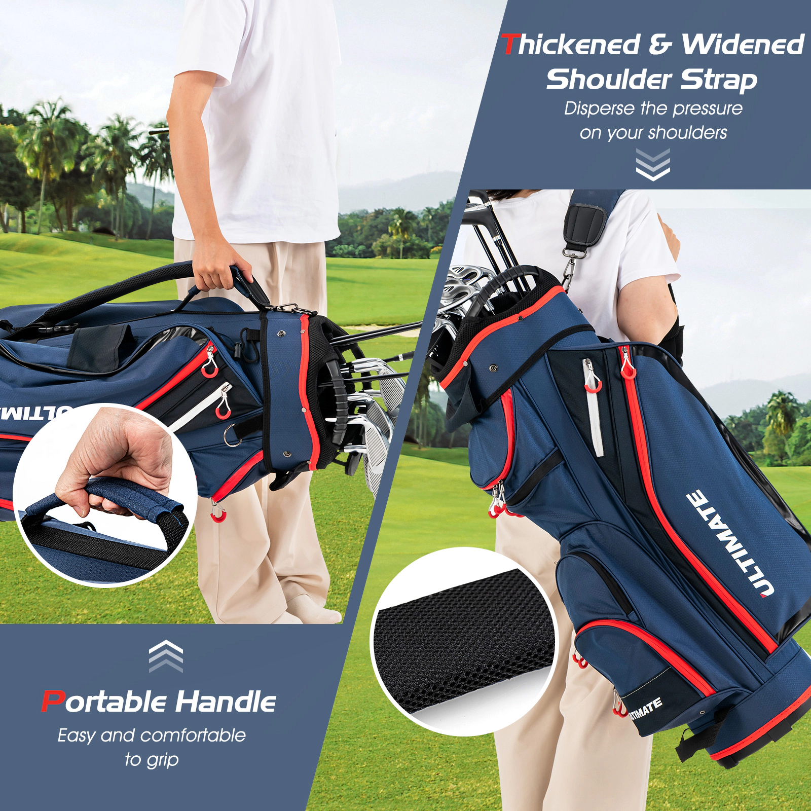LJG 9.5 Inch Golf Cart Bag with 14 Way Dividers Top Organizer