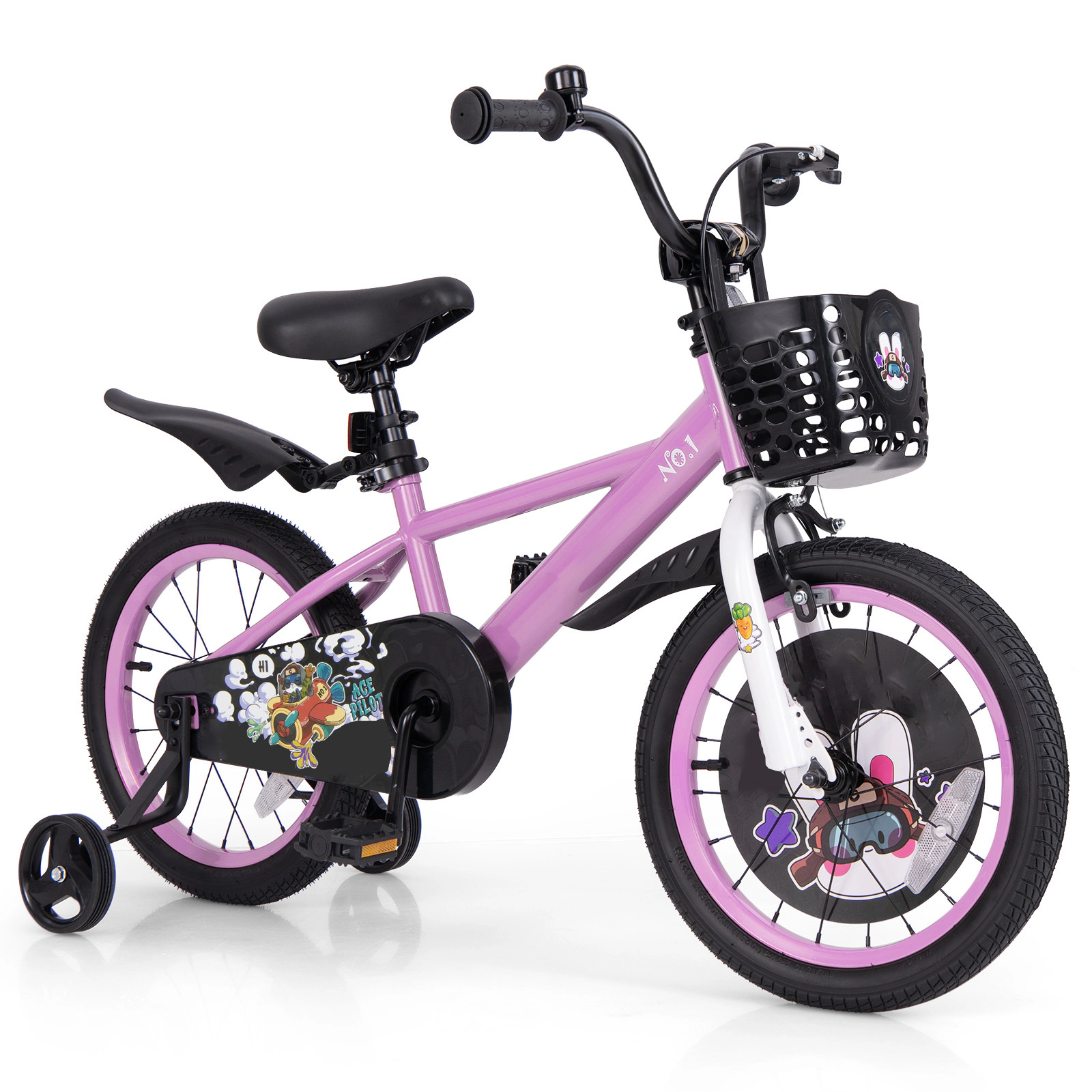 SUGIFT Adjustable 16-Inch Kids Sport Bicycle with Hand and Coaster Brakes 110-lb Seat Capacity Ages 4-7 Purple