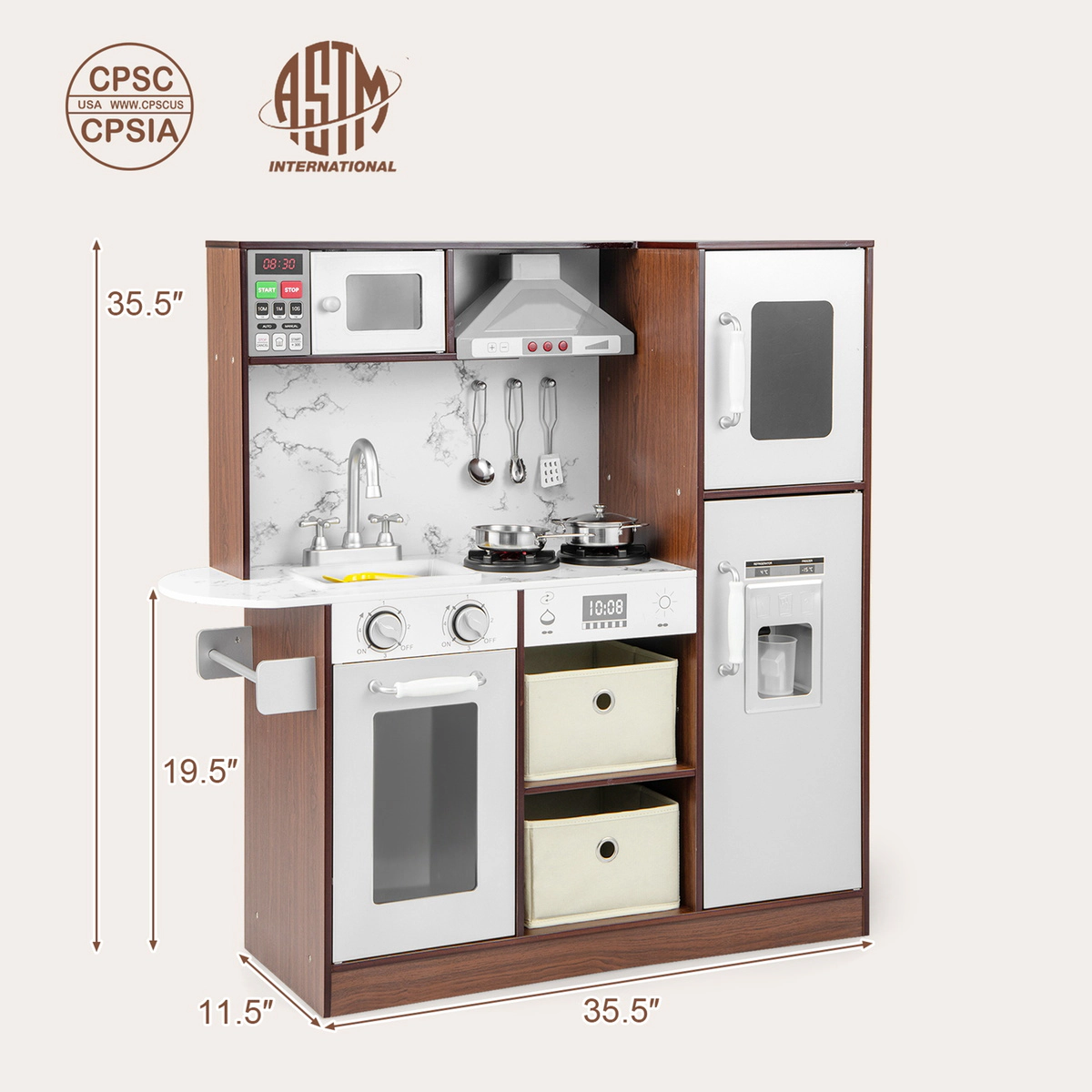 SUGIFT Kids Modern Toy Kitchen Playset with Attractive Lights and Sounds 35.5 x 11.5 x 35.5 in Ages 3+ Coffee
