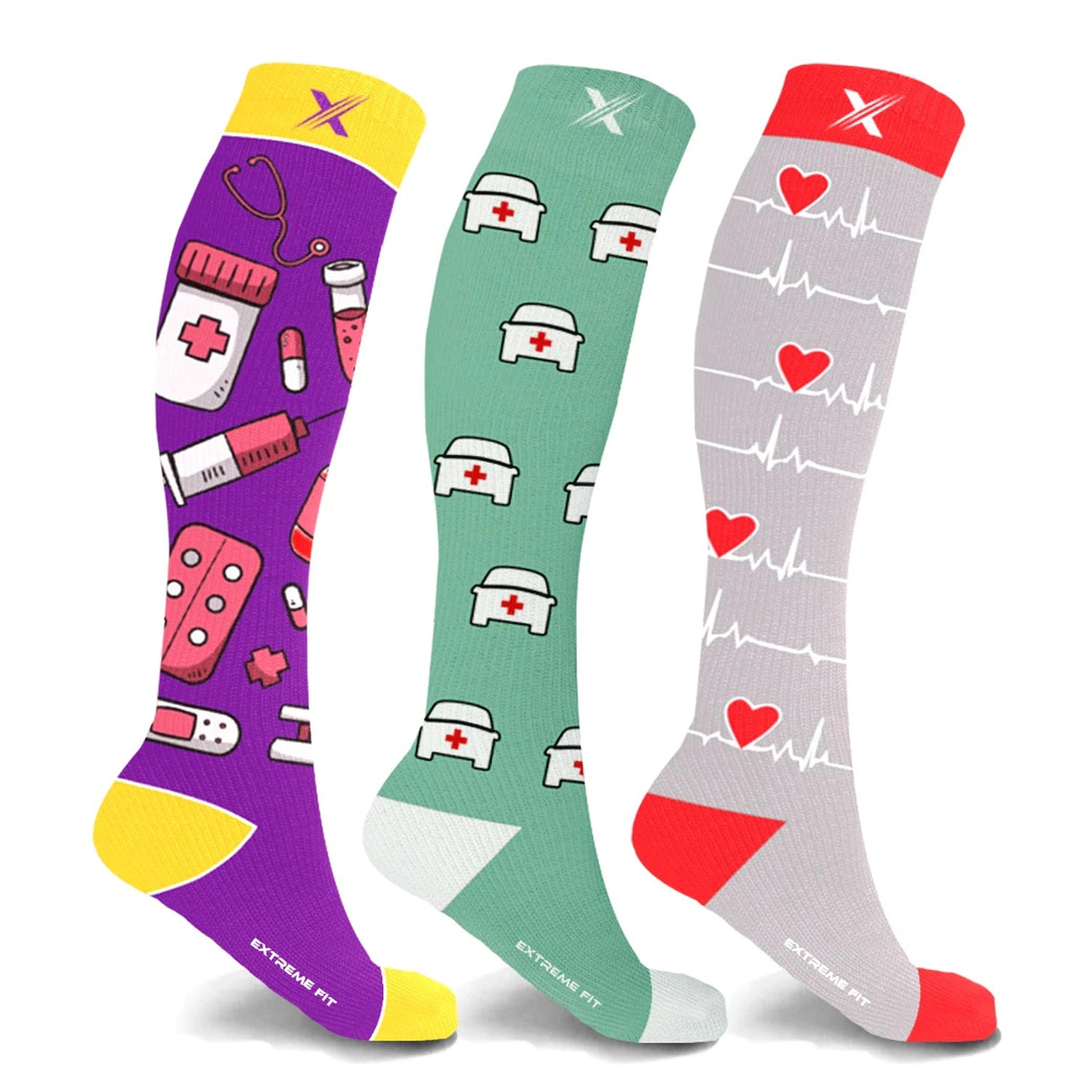 Extreme Fit Knee High Compression Performance Socks For Support Men And Women - 3 Pair