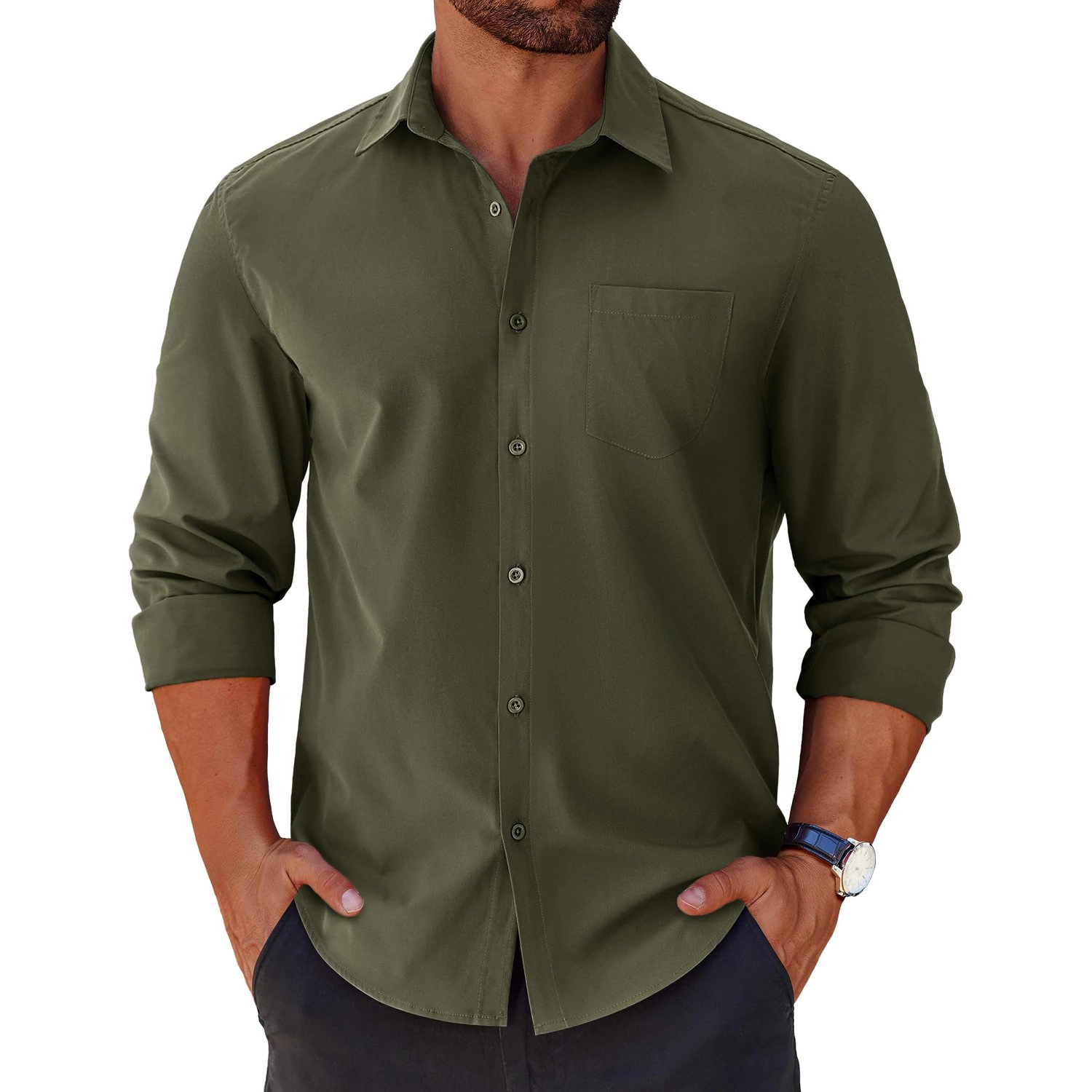 COOFANDY Mens Classic Long Sleeve Button Down Shirt Chest Pocket Casual Work Shirts