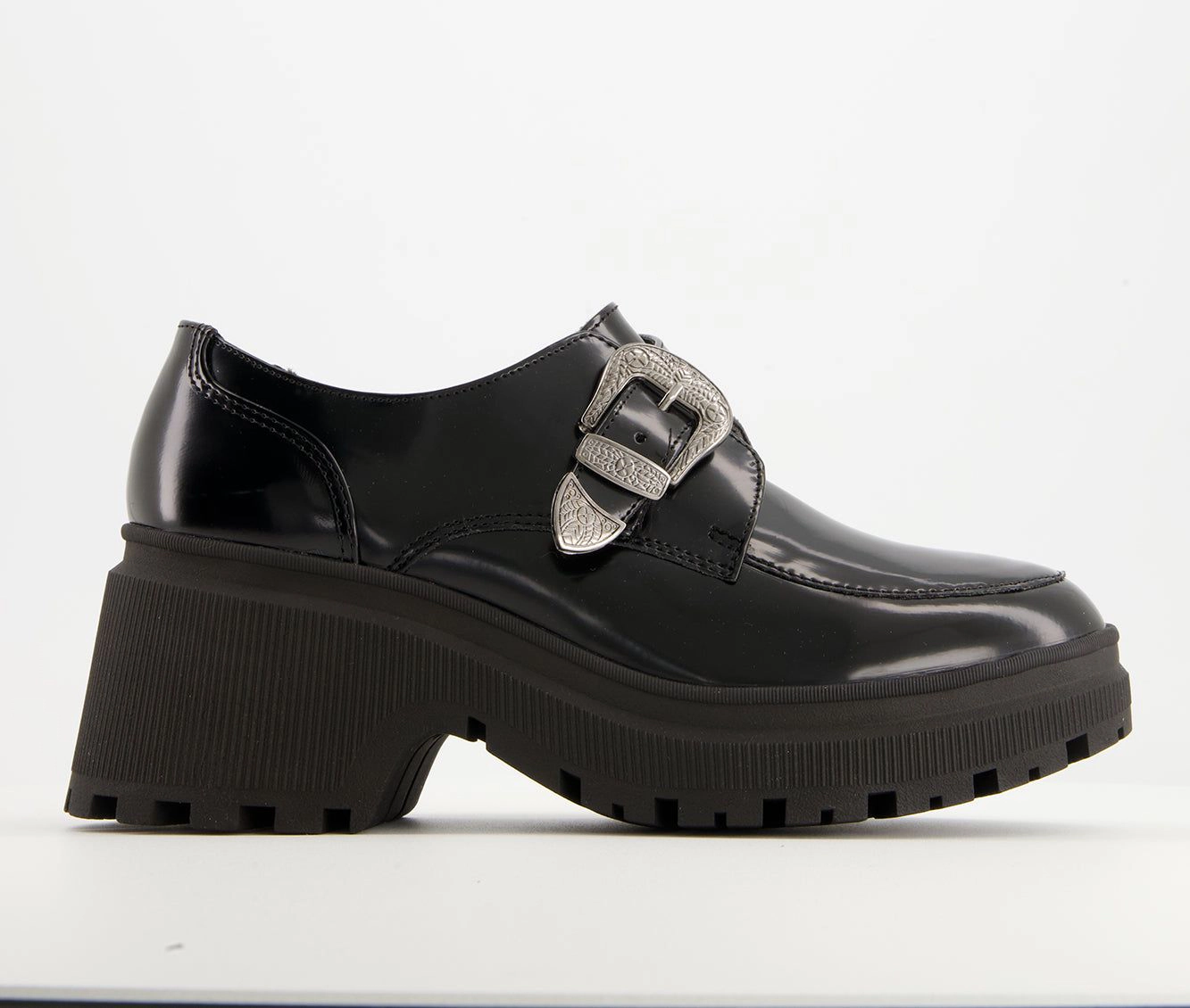 Andrea Womens Chunky Sole Heeled Patent Moccasins