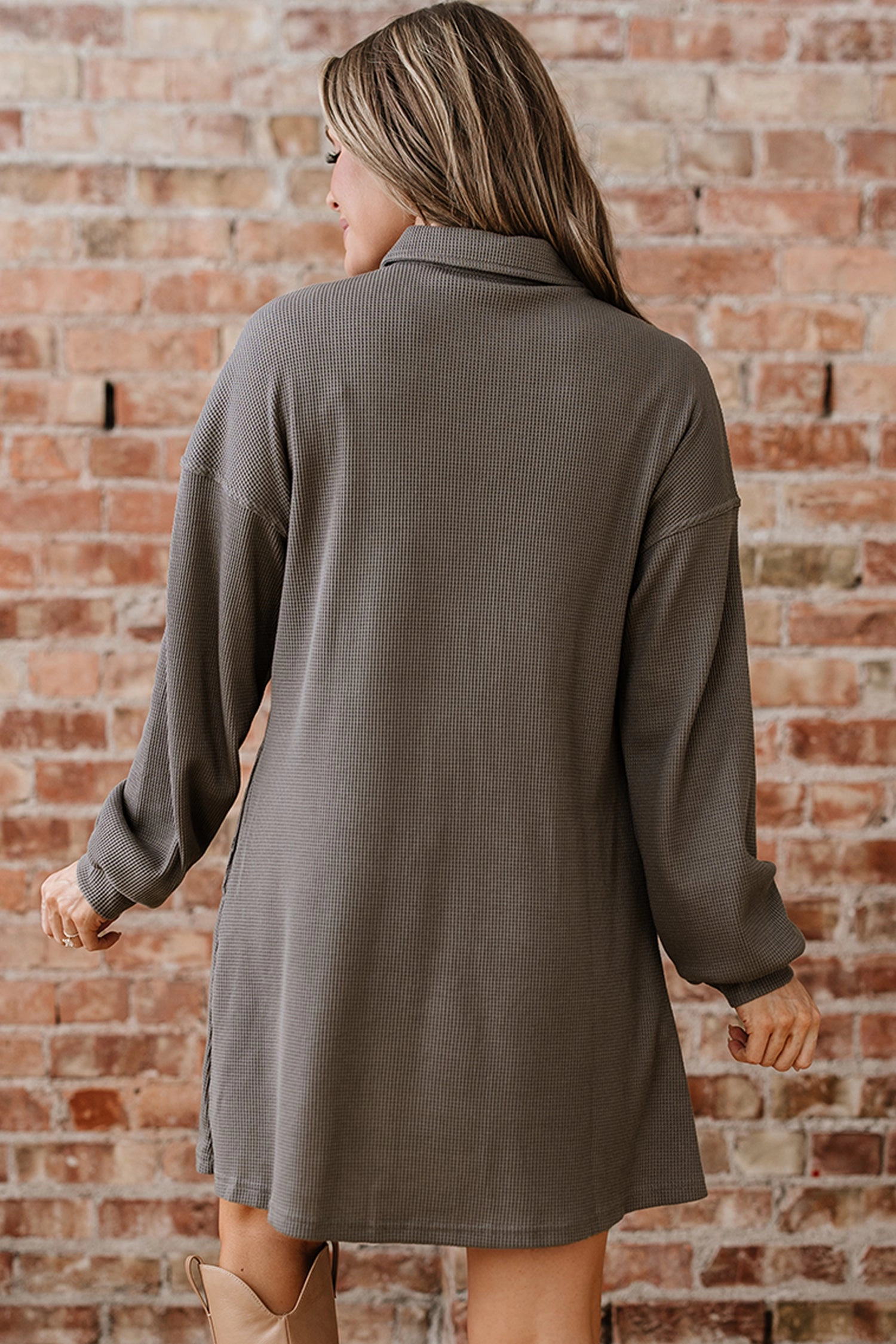 Threaded Pear Women's Viviana Taupe Waffle Knit Shirt