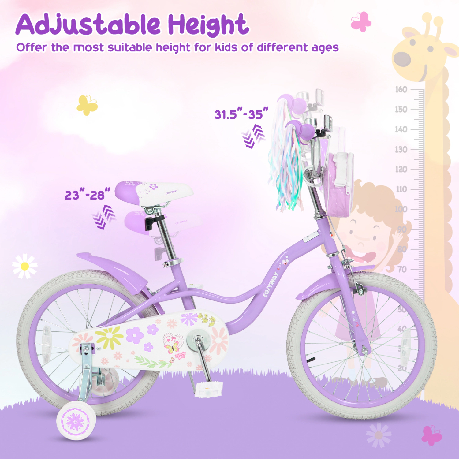 LJG Girls Bike with Front Bag and Streamers Purple