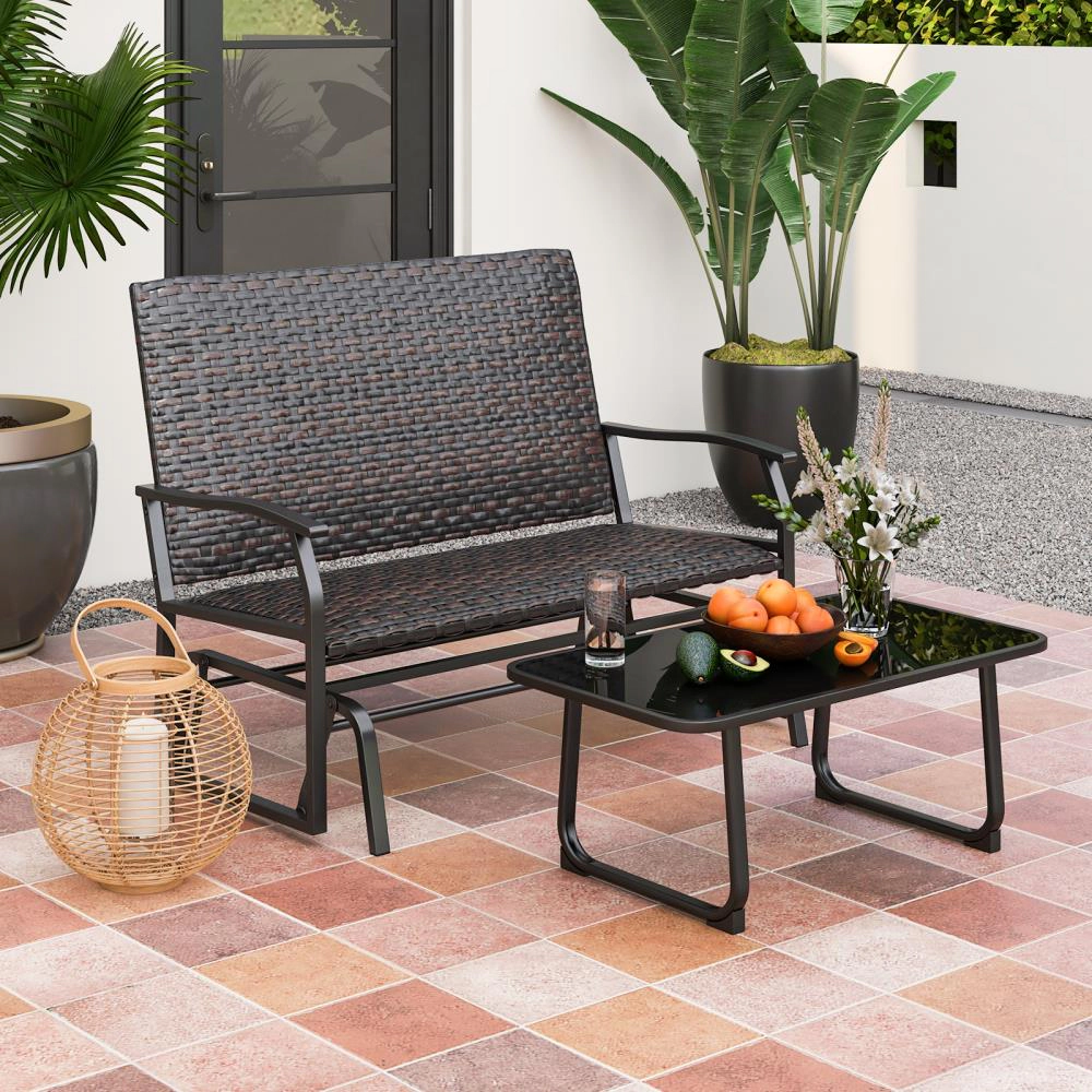 Hivvago All Weather Outdoor 2-Person Swing Glider Bench With Quick Dry Foam Seat