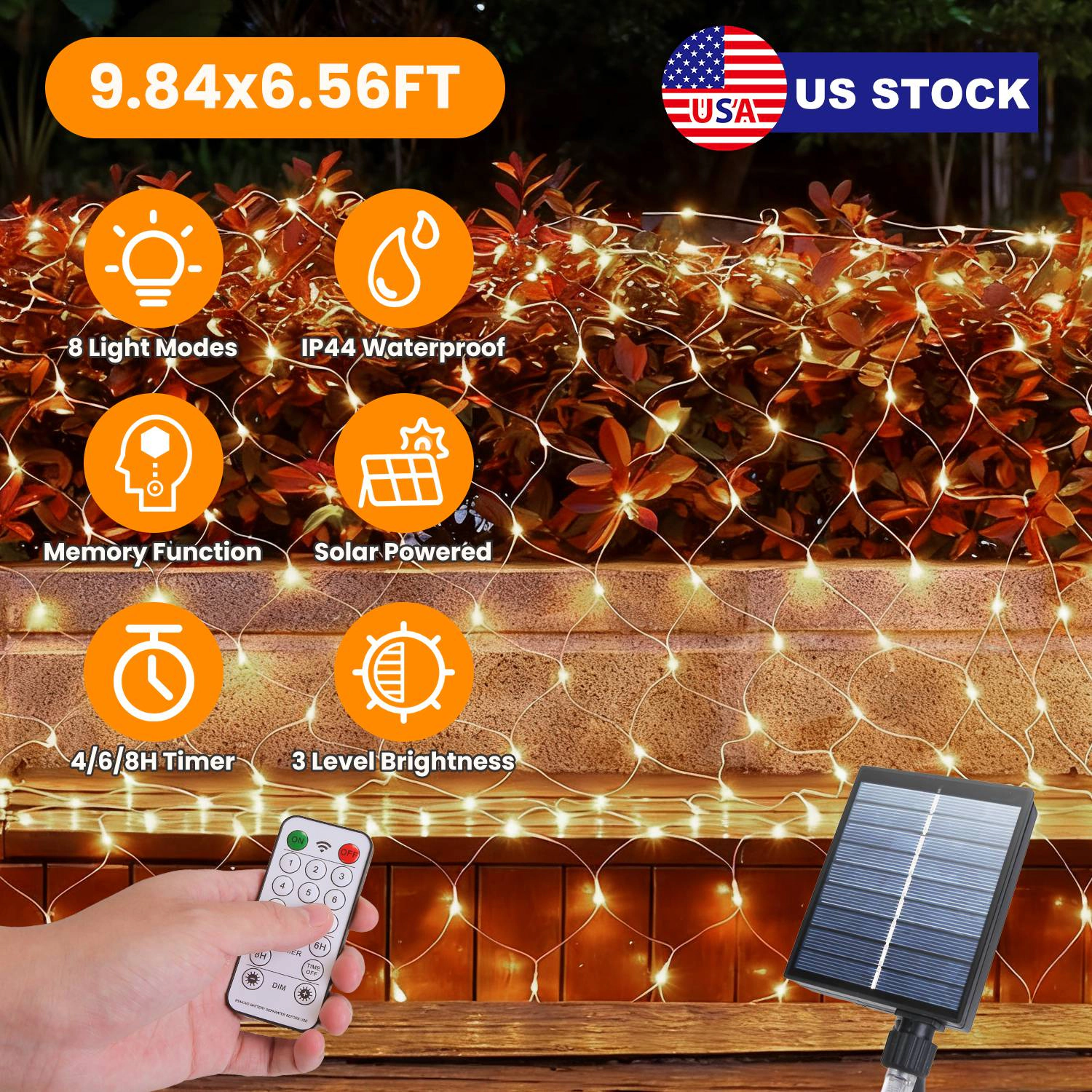 GBruno Solar 192LED Net Lights With Remote Timer