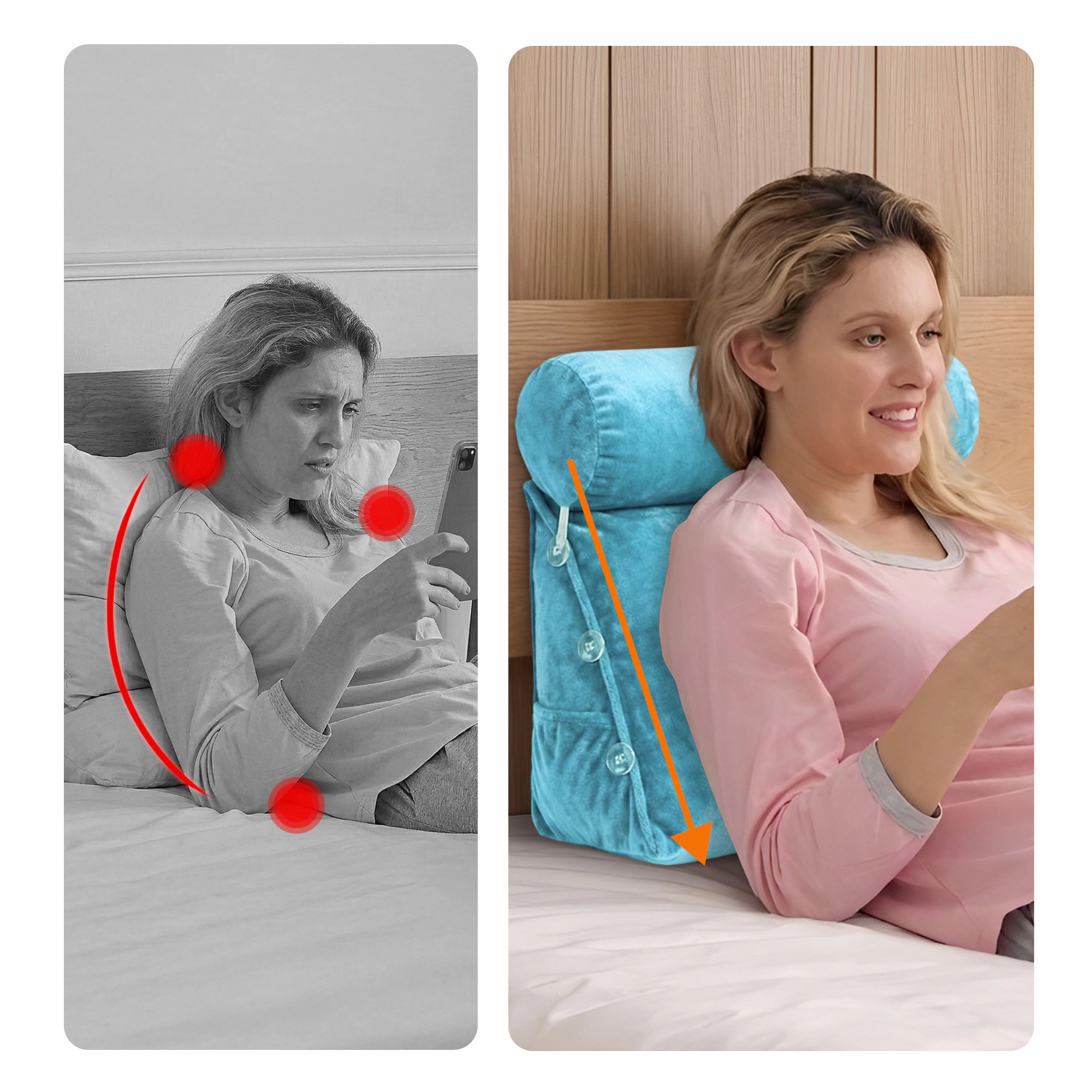 Cheer Collection Wedge Reading Pillow with Adjustable Neck Roll and Side Pocket