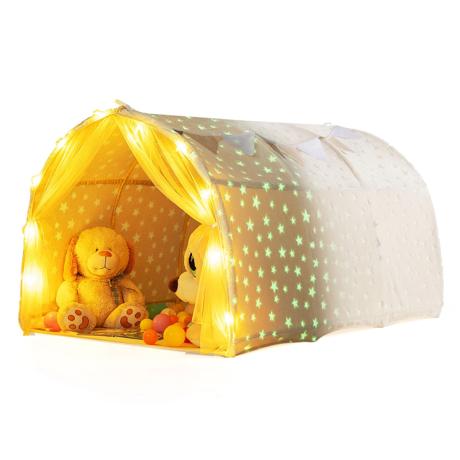 Slickblue Twin Bed Canopy Tent with Lights and Privacy Curtains