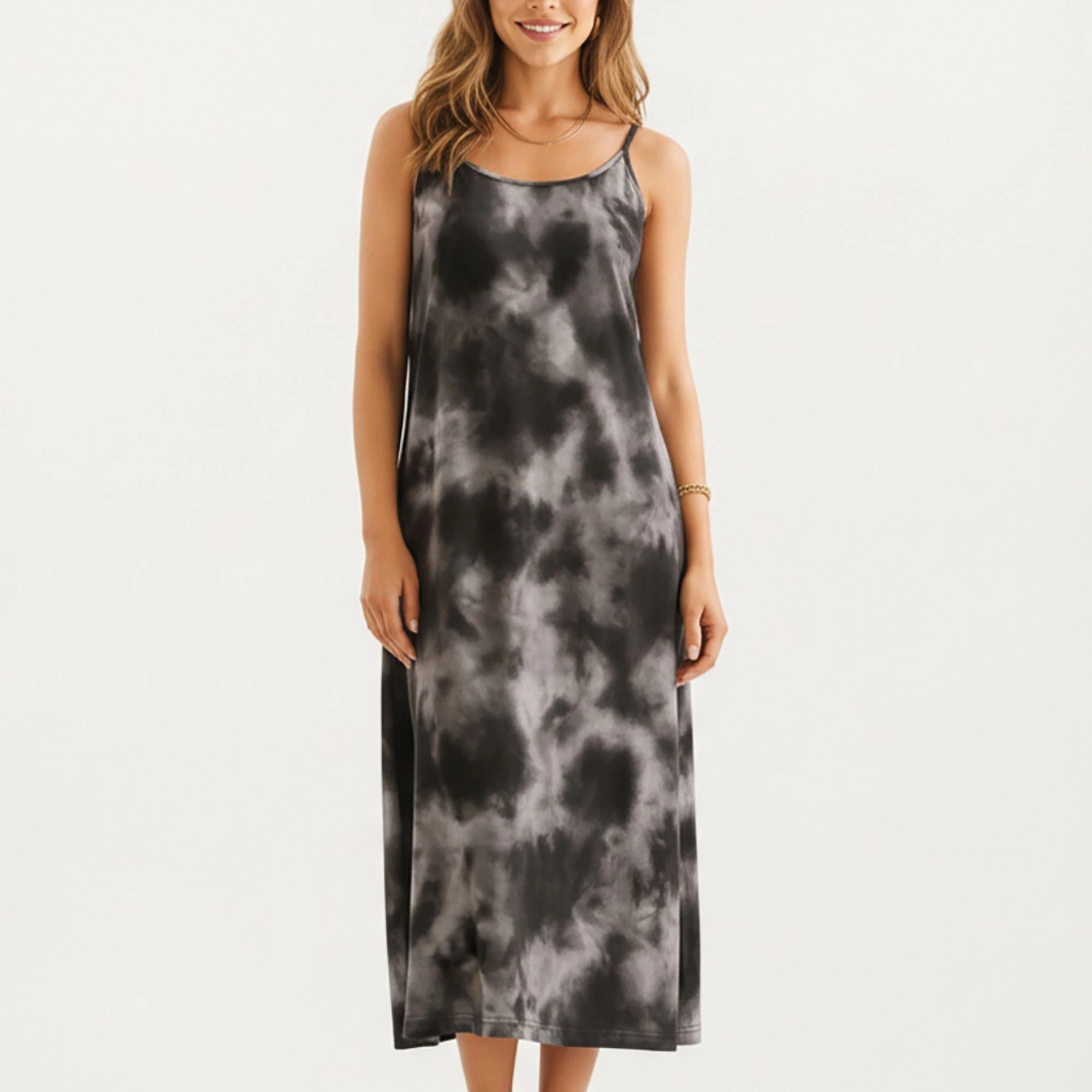 Anna-Kaci Women's Tie Dye Sleeveless Pajama Dress with Spaghetti Straps Relaxed Fit Midi Sleepwear Nightgown