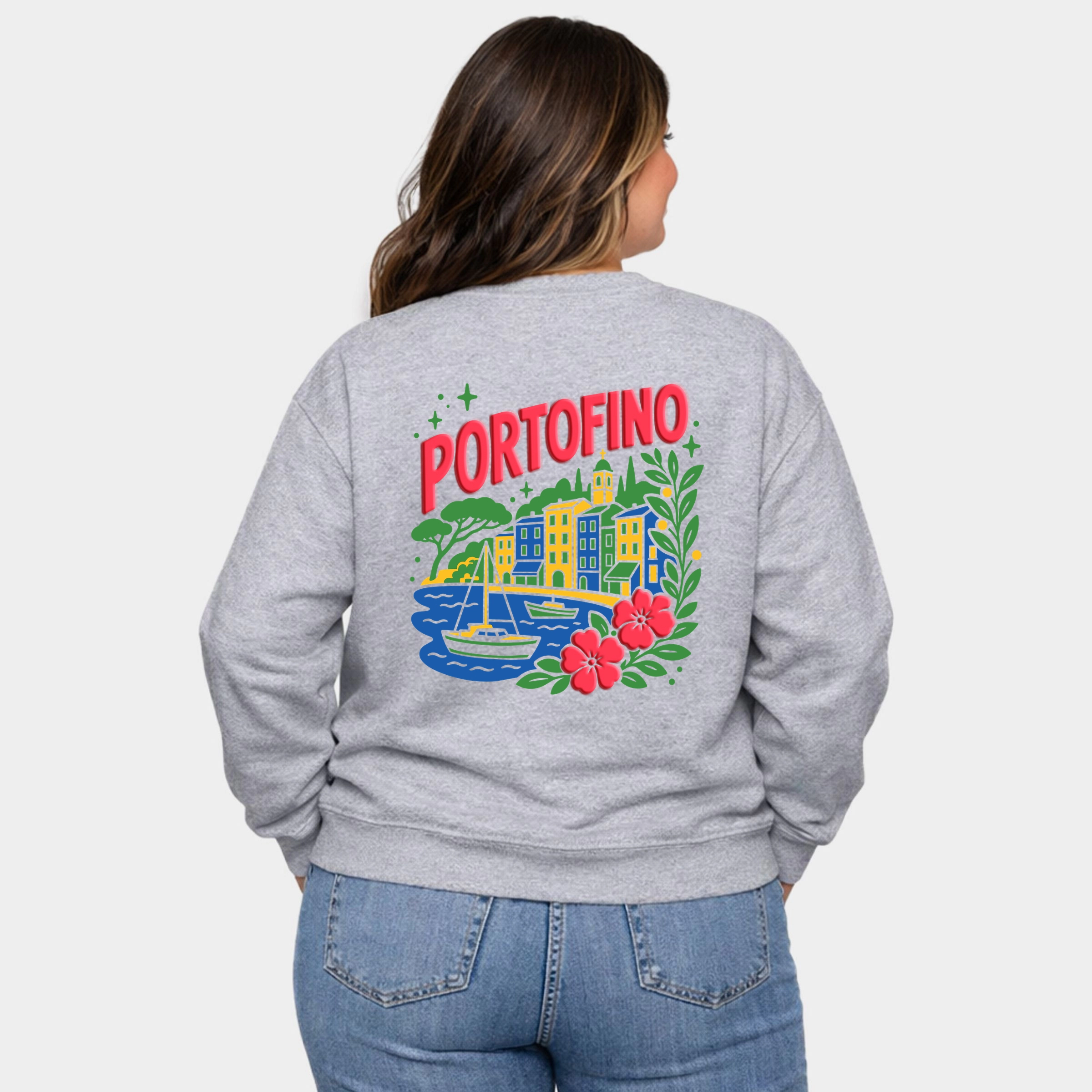 Simply Sage Market - Women's Plus Sized Graphic Sweatshirt Portofino Vibrant Puff Print
