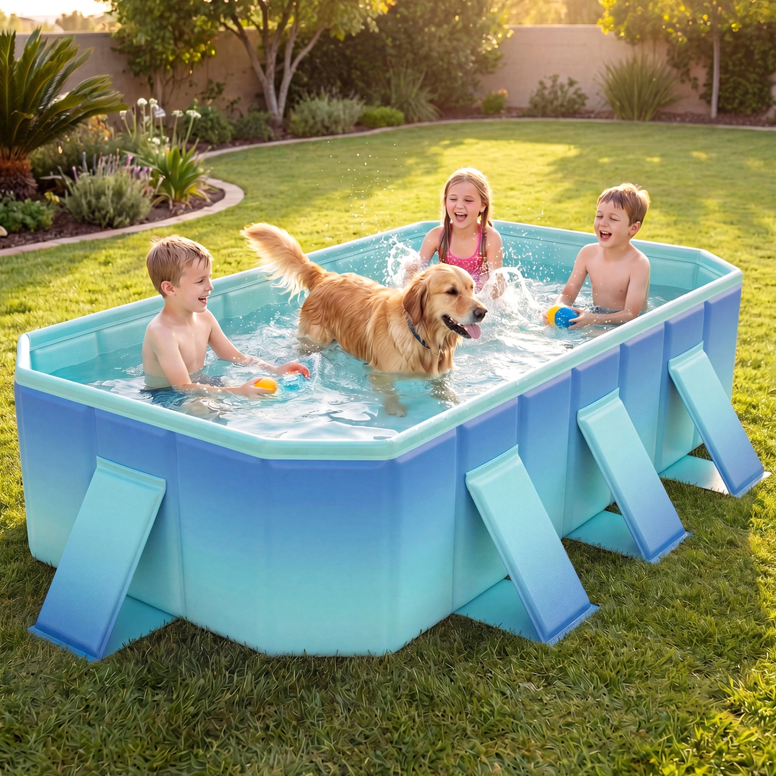 SUGIFT Green Gradient Foldable Above Ground Pool with 8 Support Panels 88-in W 20-in H 661-lb Pool Capacity
