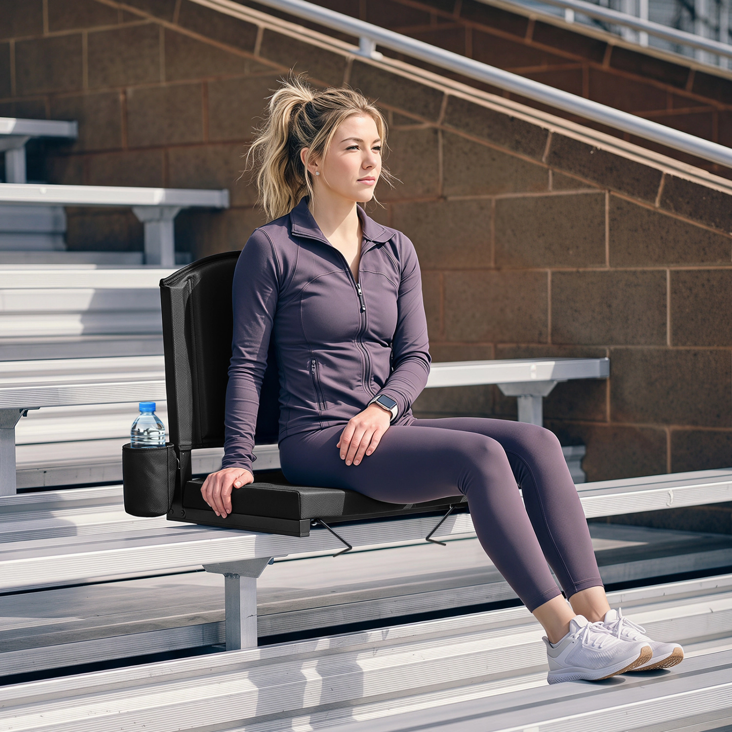 LJG Portable Folding Bleacher Chair with Thick Padded Cushion Removable Shoulder Strap