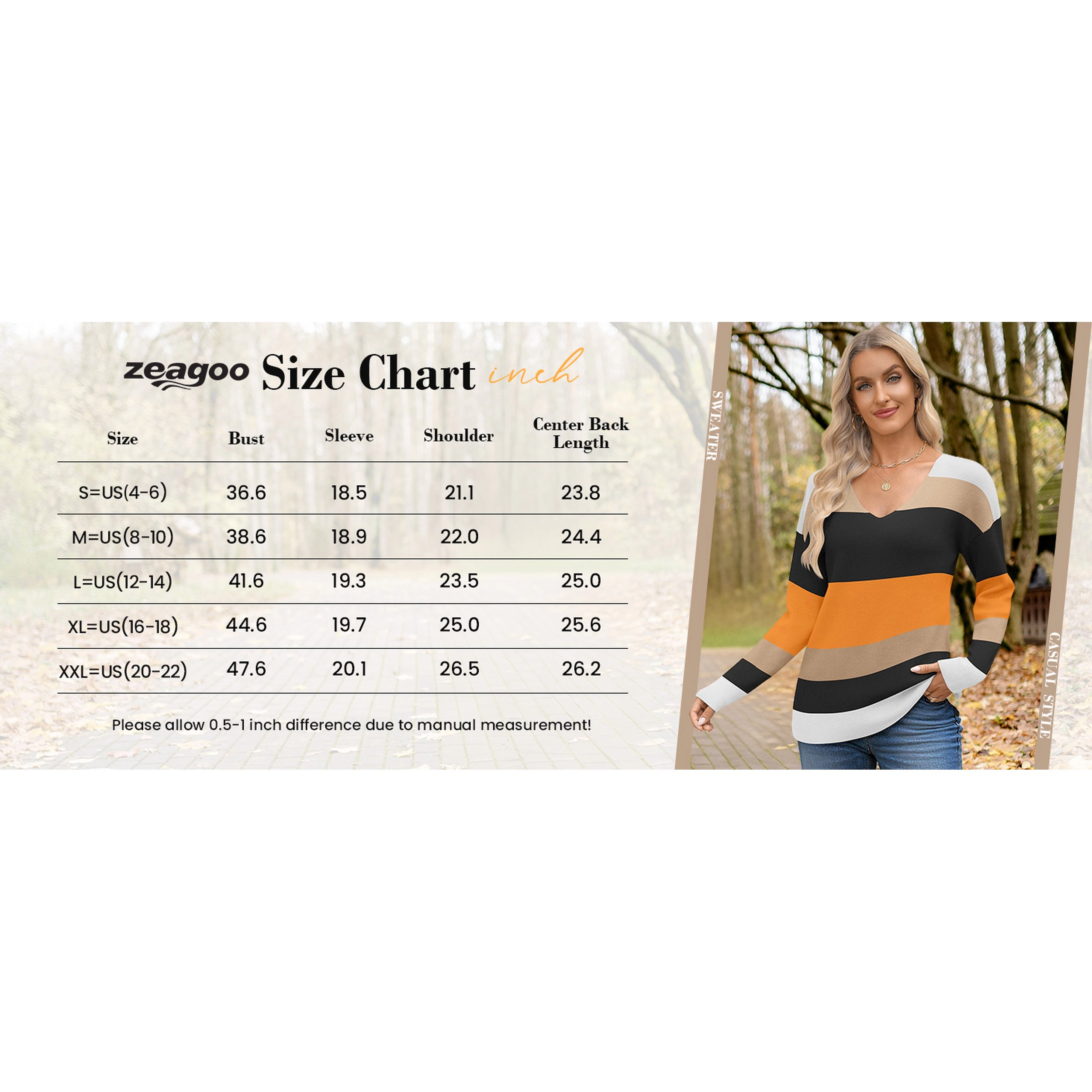 Zeagoo Women's Long Sleeve V-Neck Loose Knit Pullover
