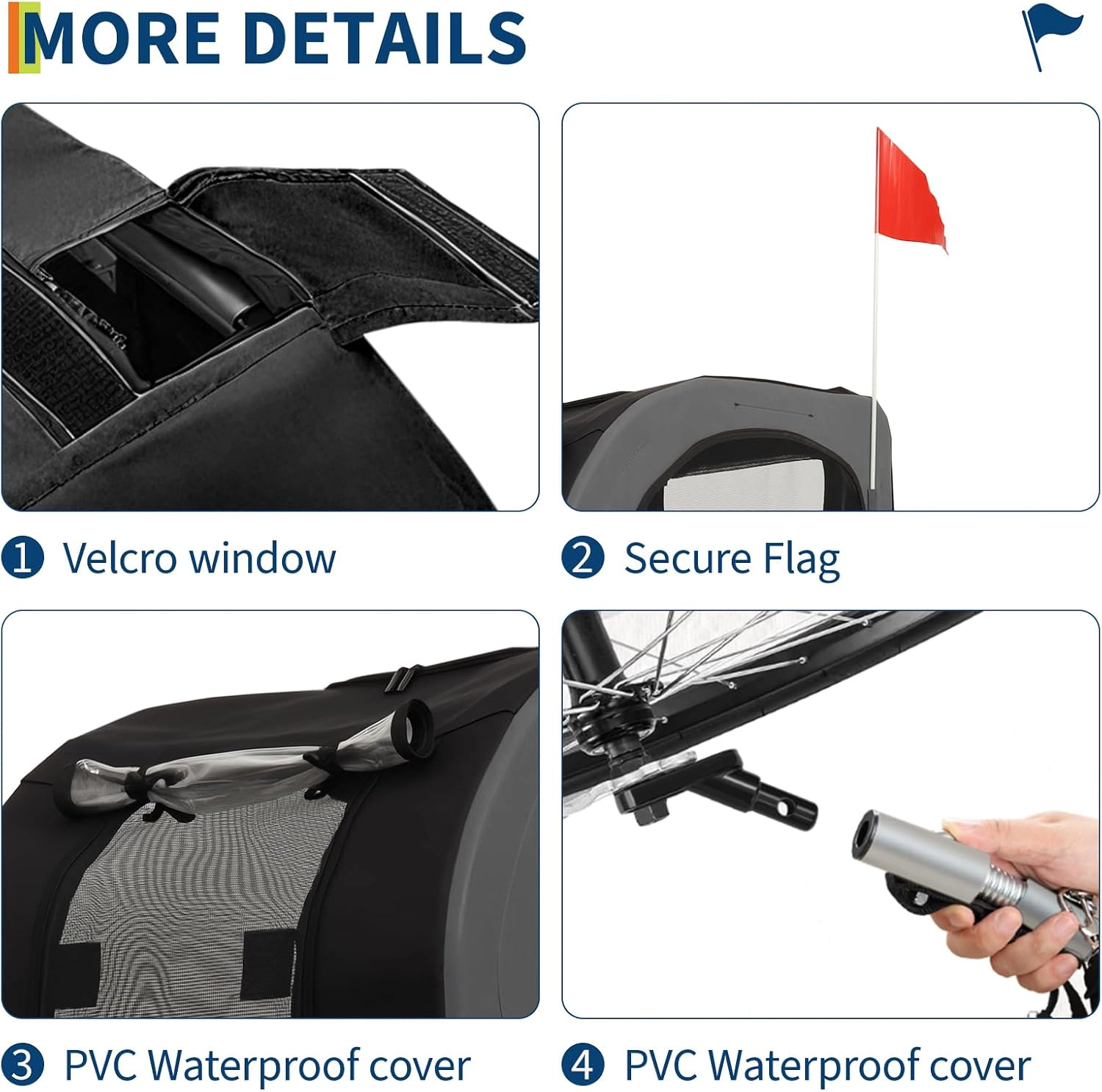 PT2211 Heavy-Duty Pet Bike Trailer, Carbon-Steel 600D Oxford Dog Bicycle Carrier, Dark Gray