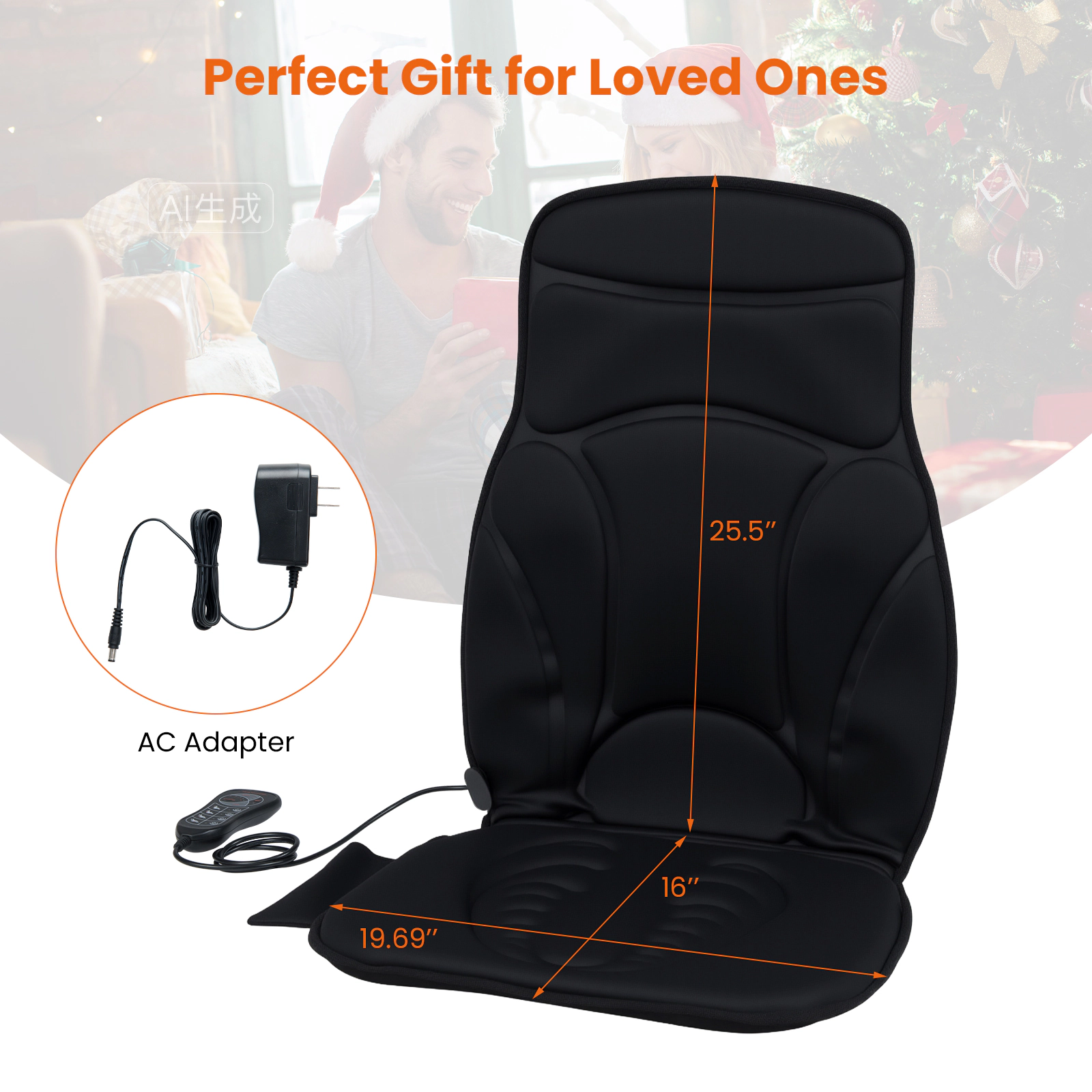 SUGIFT Black Back Massager Seat Cushion with Heat and 10 Vibration Motors 41.34-in W 19.69-in D 3 Speed Settings