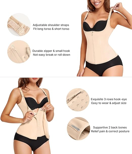 Nebility Women Adjustable Strap Zipper Shapewear Waist Trainer Tank Top