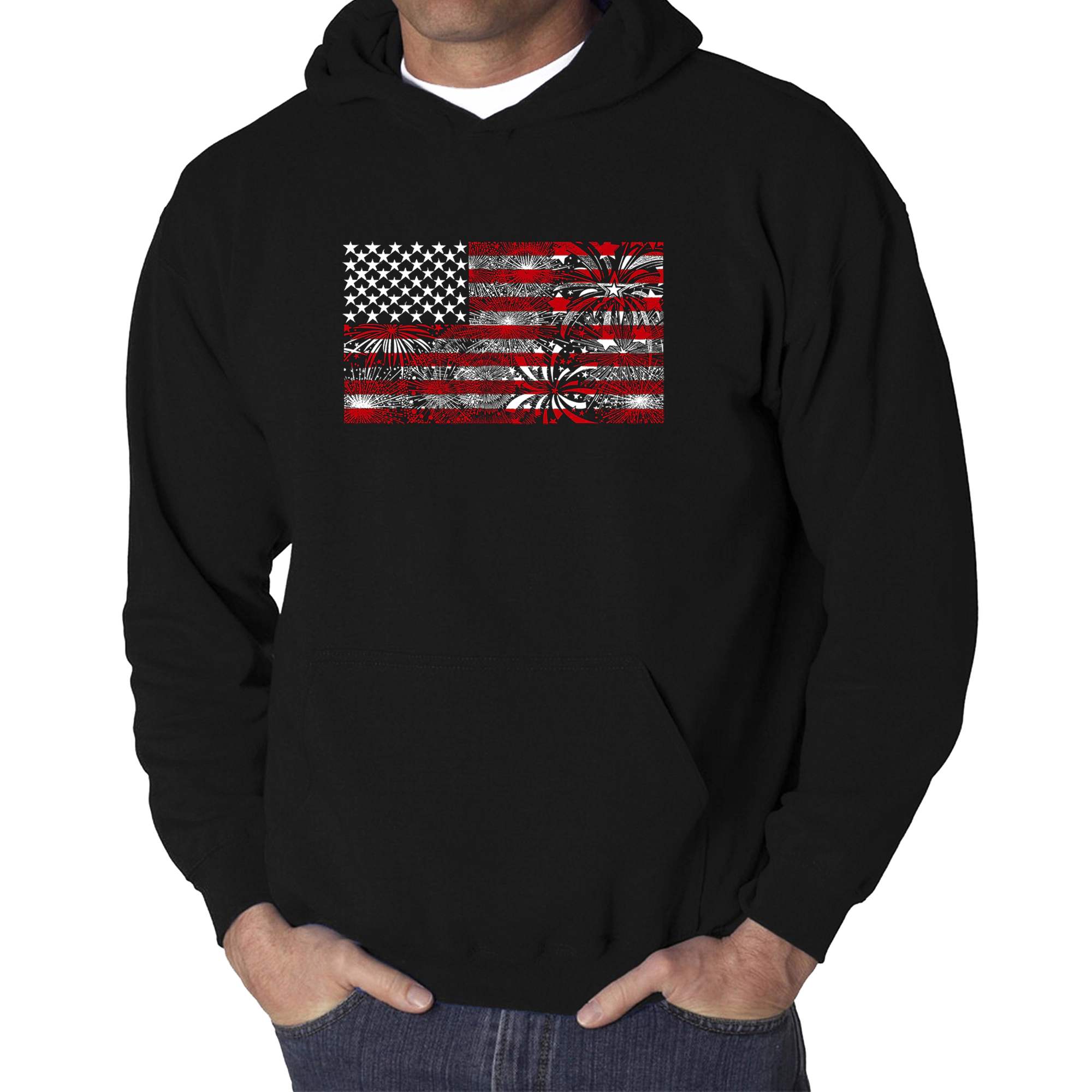 LA Pop Art Fireworks American Flag - Men's Word Hooded Sweatshirt
