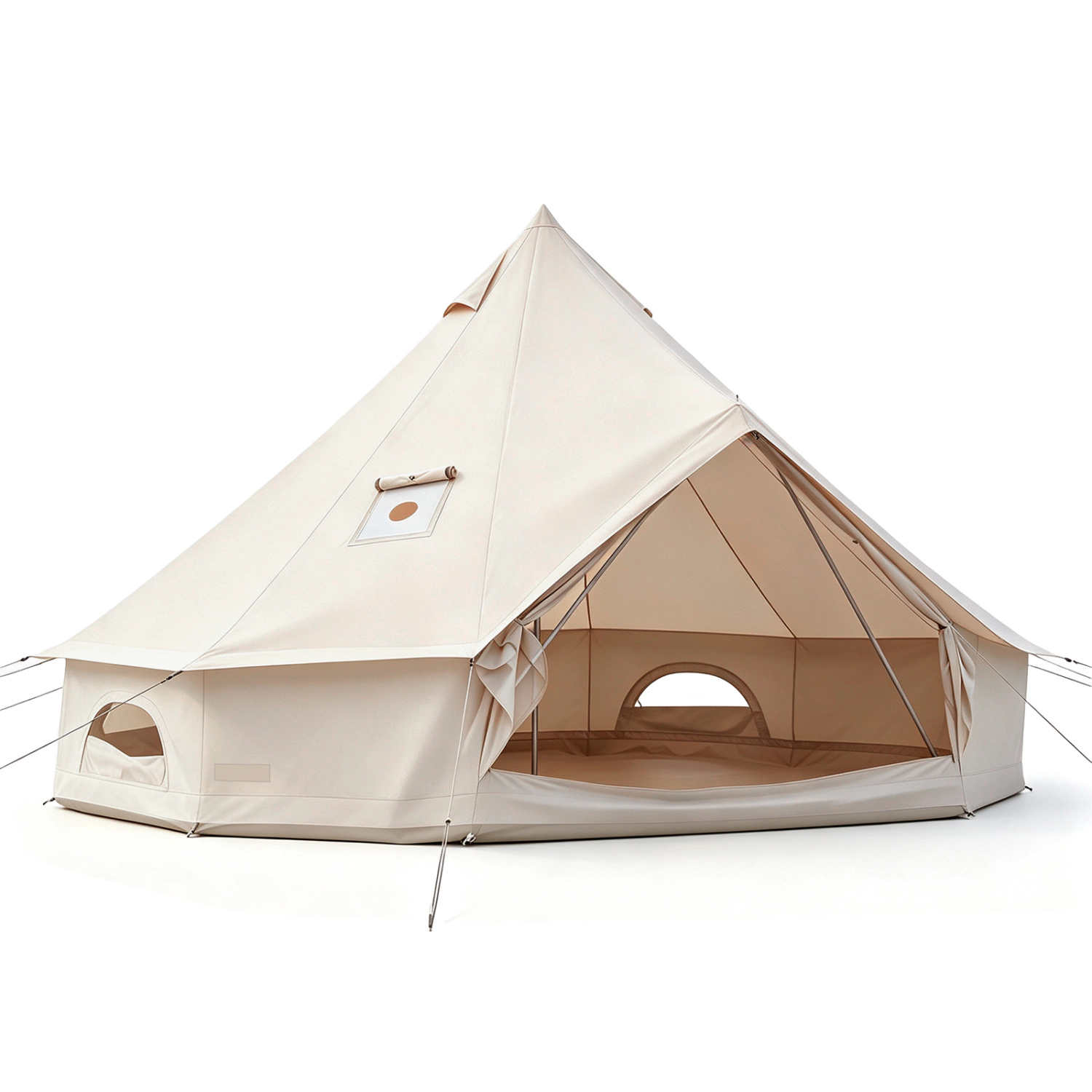 LJG Waterproof Bell Tent with Stove Jack Accommodates and Mesh Windows Doors